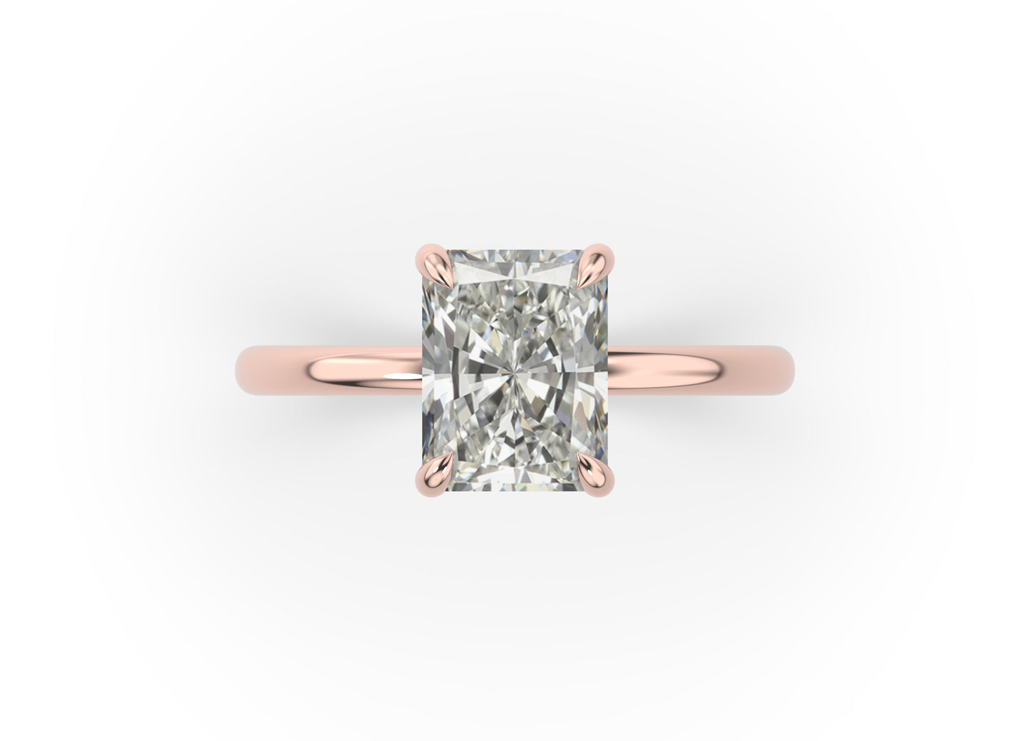 Radiant Rose Gold Four Claw Solitaire Moissanite Engagement Ring