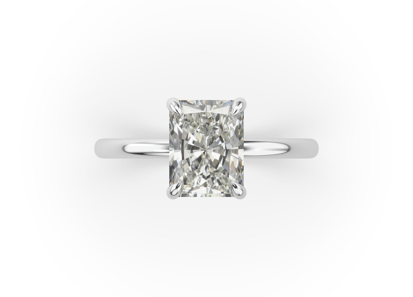 Radiant White Gold Four Claw Solitaire Moissanite Engagement Ring