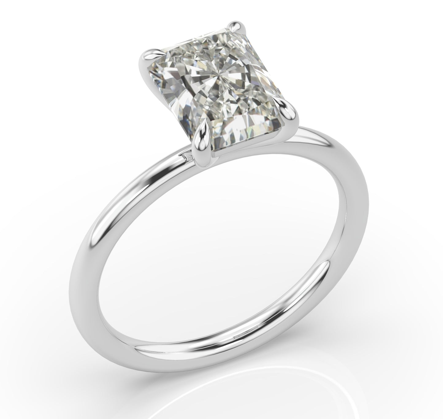 Radiant White Gold Four Claw Solitaire Moissanite Engagement Ring