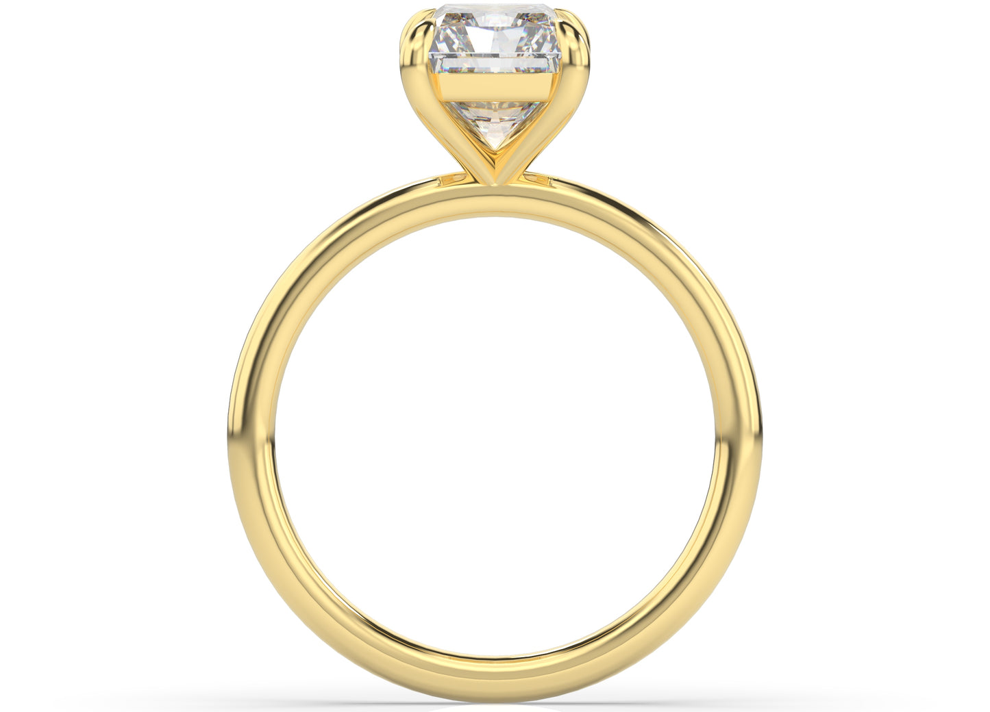 Radiant Yellow Gold Four Claw Solitaire Moissanite Engagement Ring