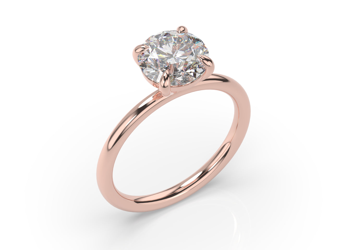 Round Brilliant Rose Gold Four Claw Solitaire Moissanite Engagement Ring