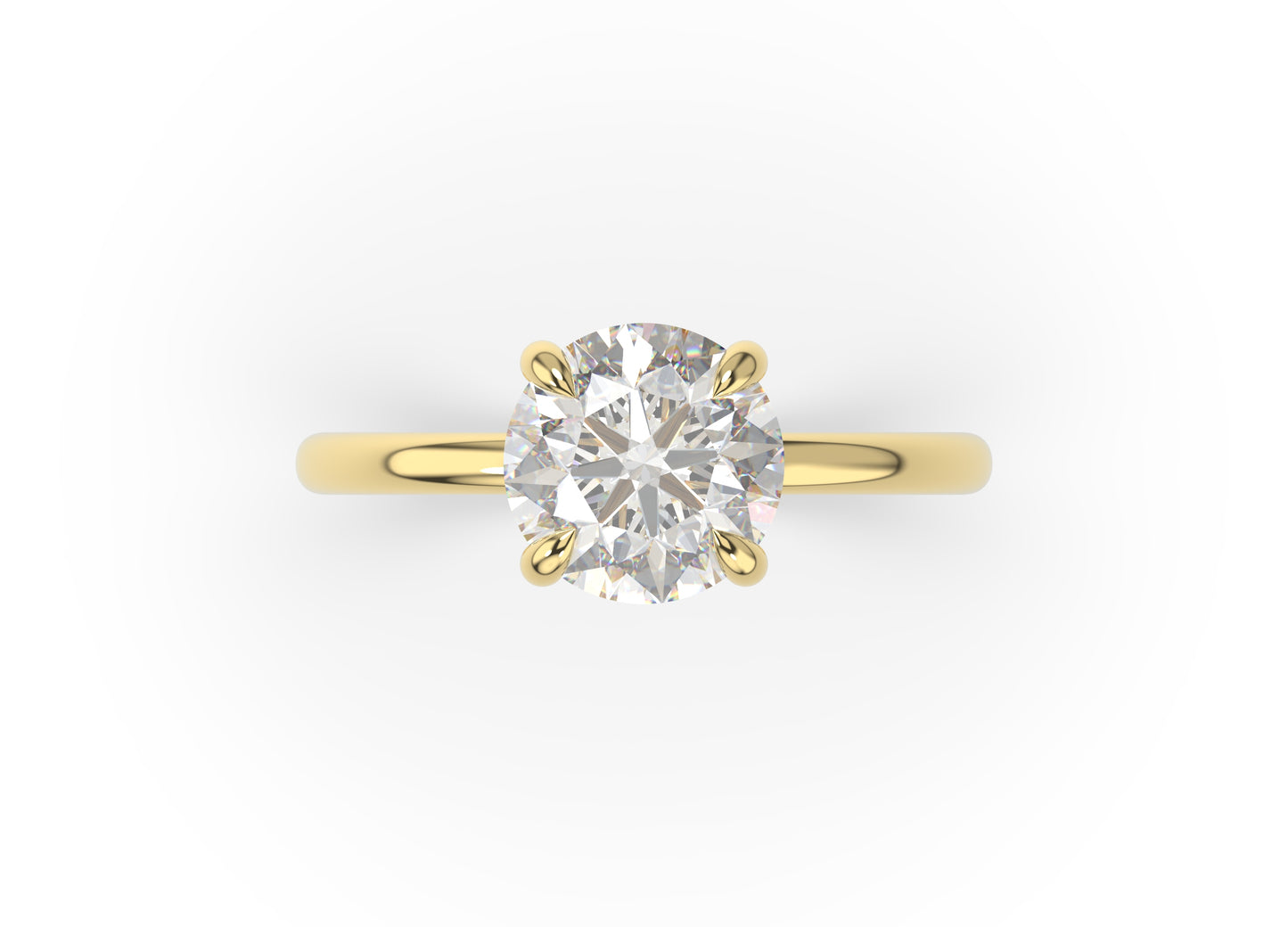 Round Brilliant Yellow Gold Four Claw Solitaire Moissanite Engagement Ring