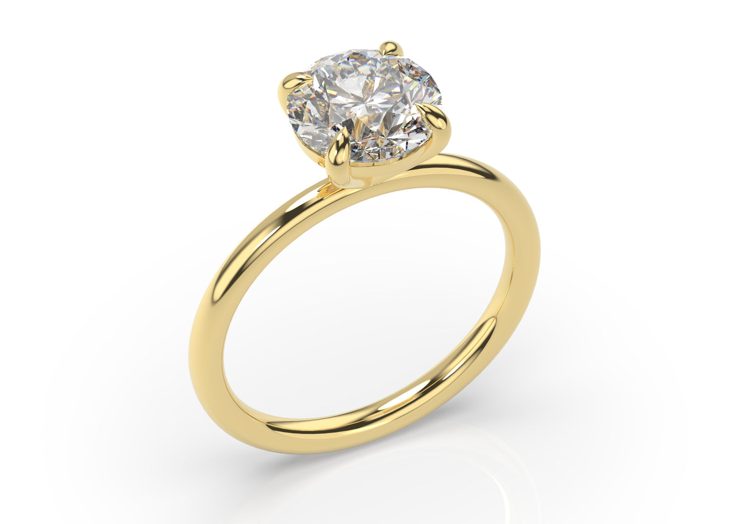 Round Brilliant Yellow Gold Four Claw Solitaire Moissanite Engagement Ring