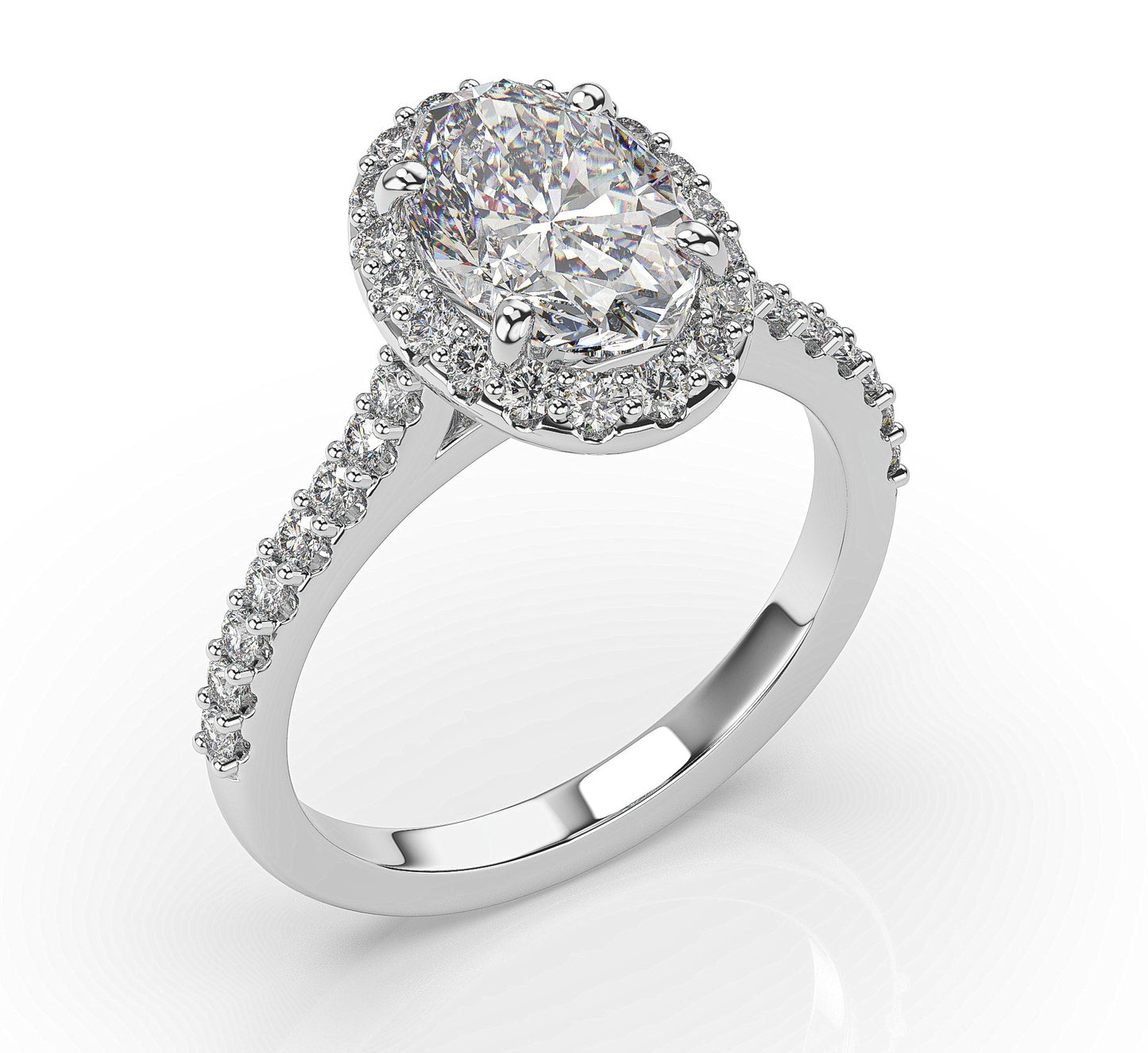 Oval White Gold Halo Moissanite Engagement Ring
