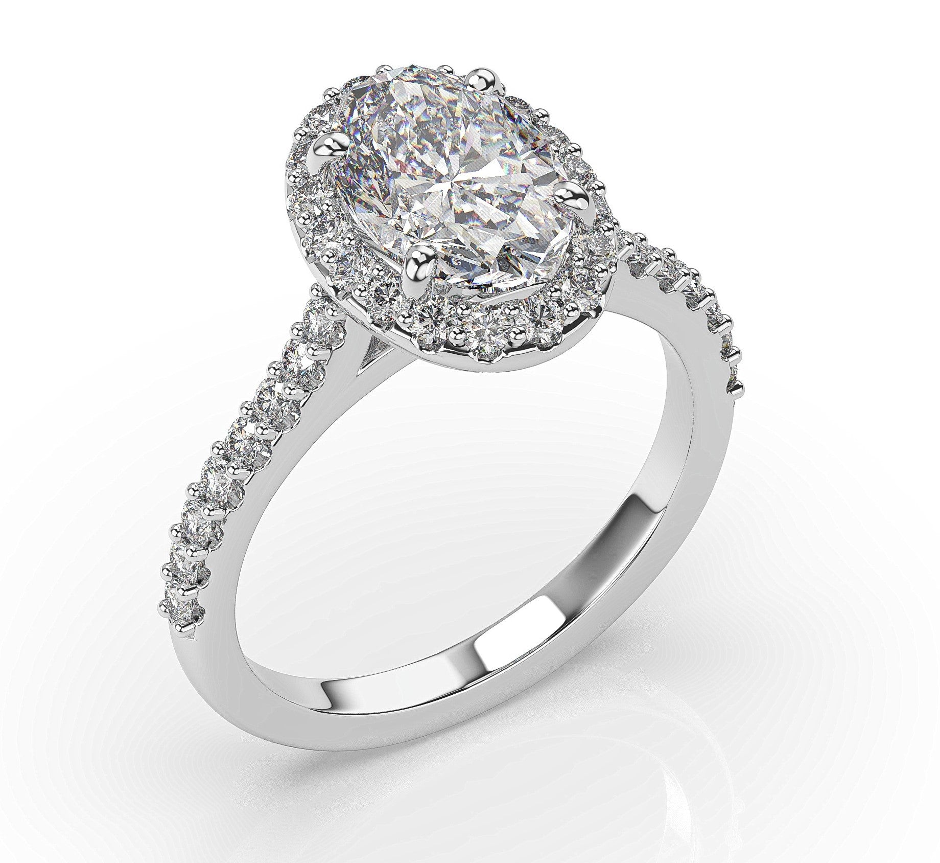 Oval White Gold Halo Moissanite Engagement Ring