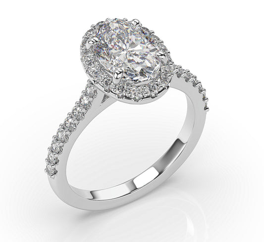 Oval White Gold Halo Moissanite Engagement Ring
