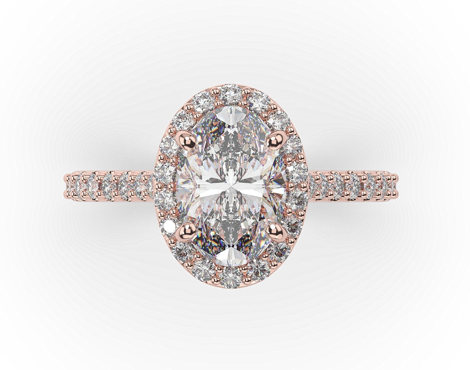 Oval Rose Gold Halo Moissanite Engagement Ring