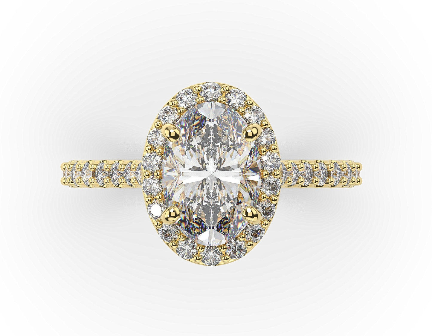 Oval Yellow Gold Halo Moissanite Engagement Ring