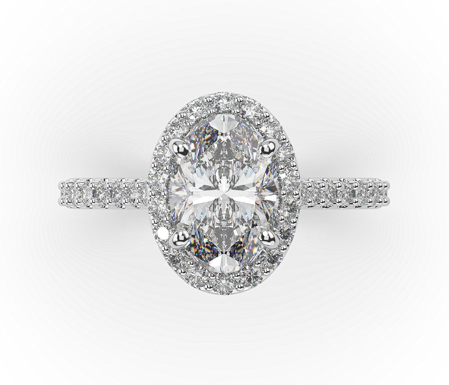 Oval White Gold Halo Moissanite Engagement Ring