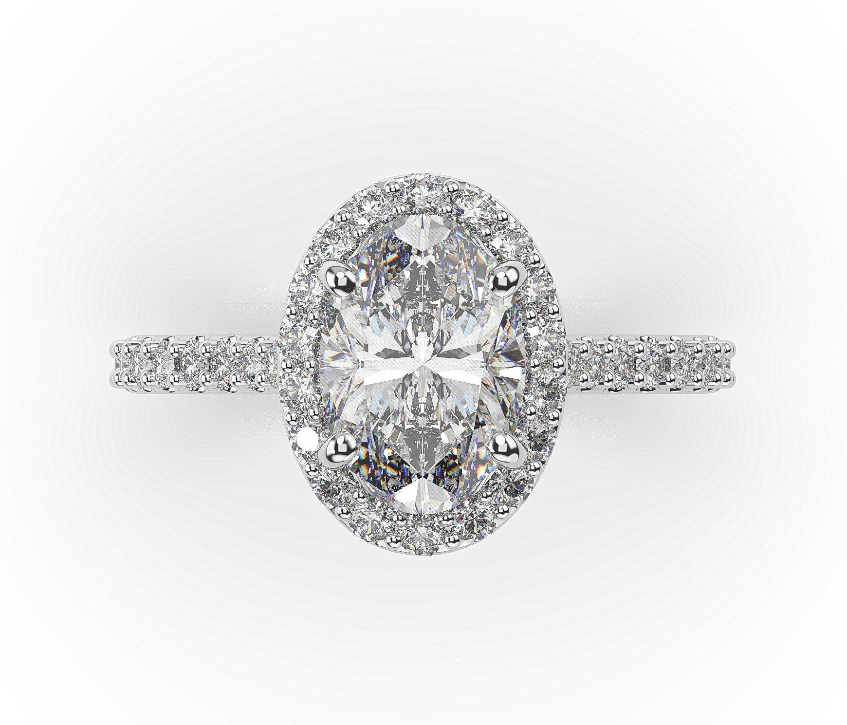 Oval White Gold Halo Moissanite Engagement Ring