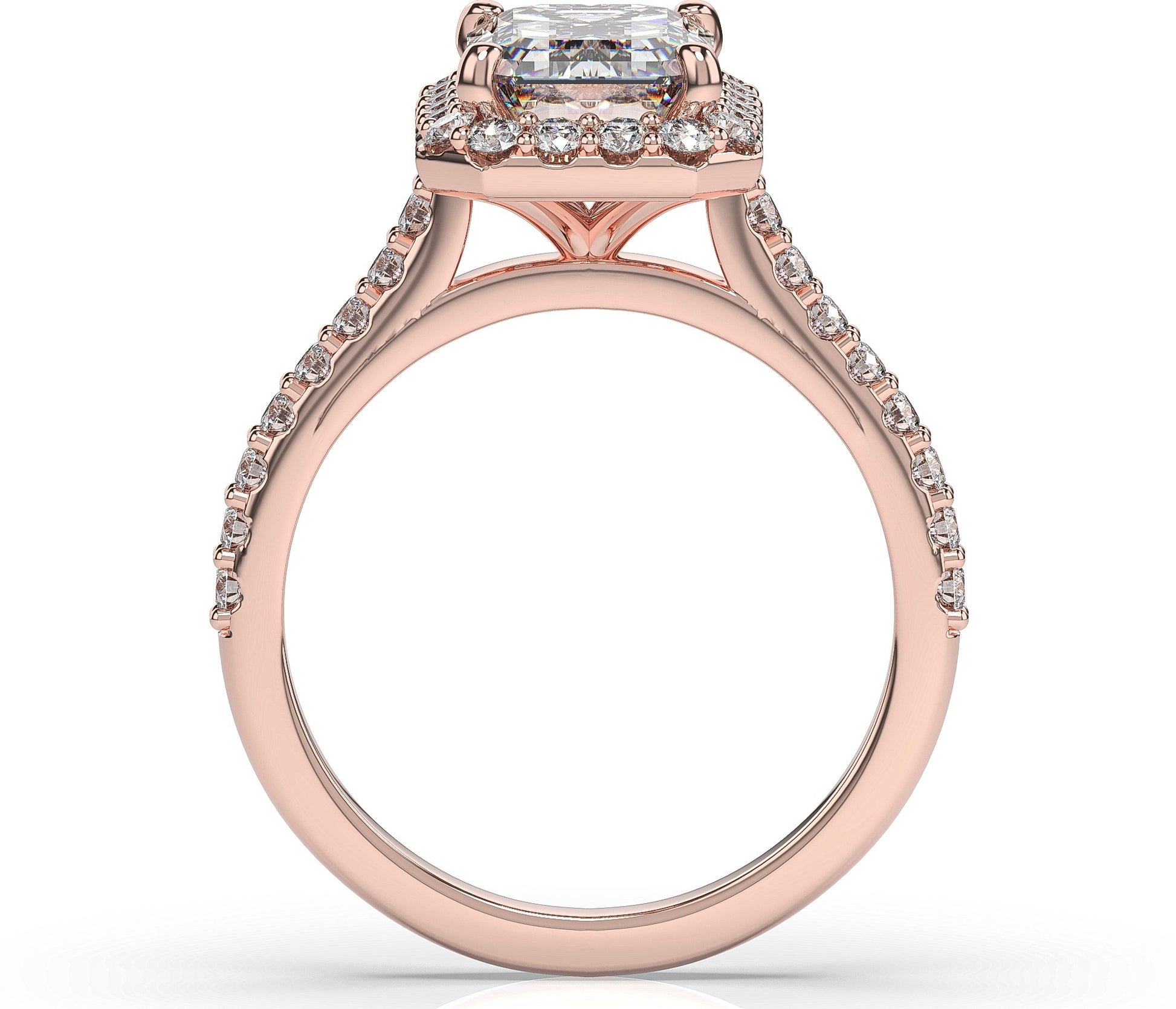 Emerald Rose Gold Halo Moissanite Engagement Ring