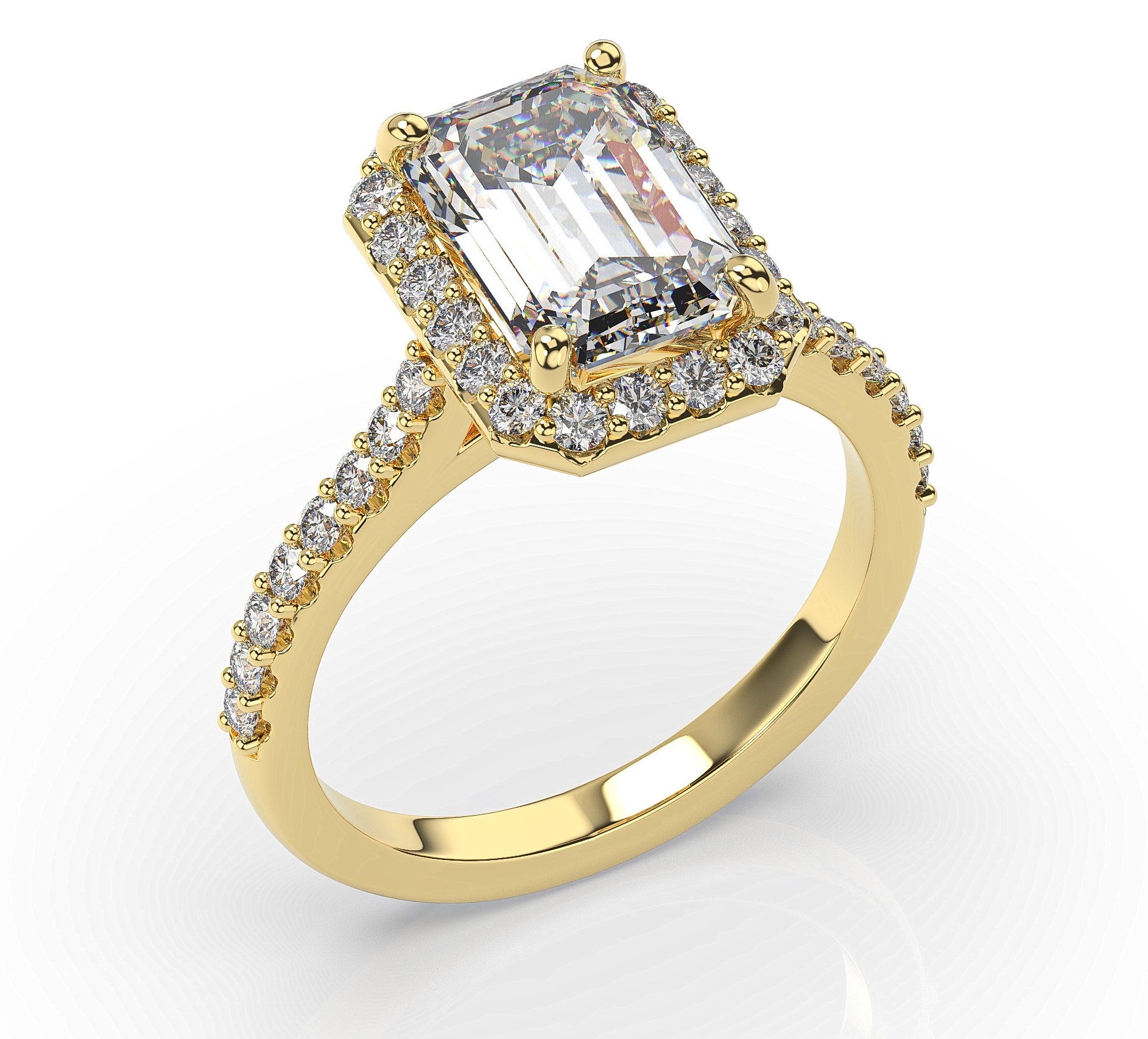 Emerald Yellow Gold Halo Moissanite Engagement Ring