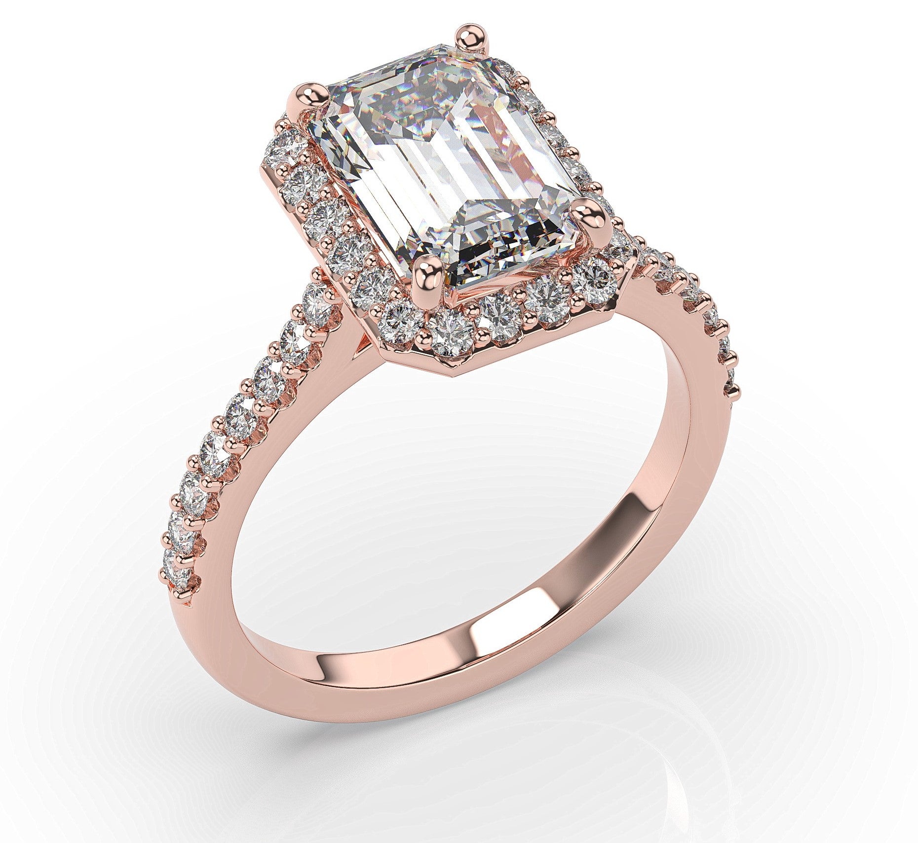 Emerald Rose Gold Halo Moissanite Engagement Ring