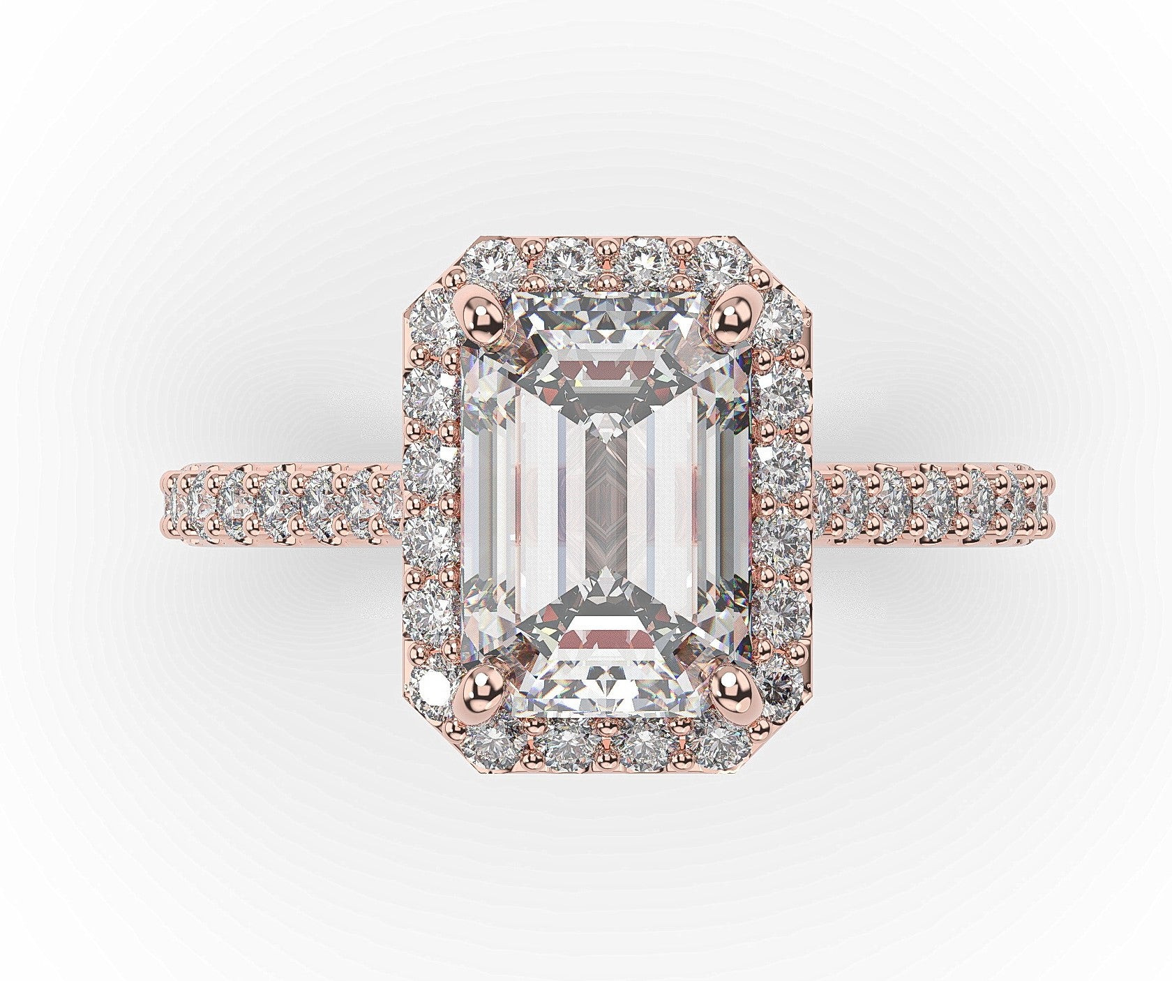 Emerald Rose Gold Halo Moissanite Engagement Ring