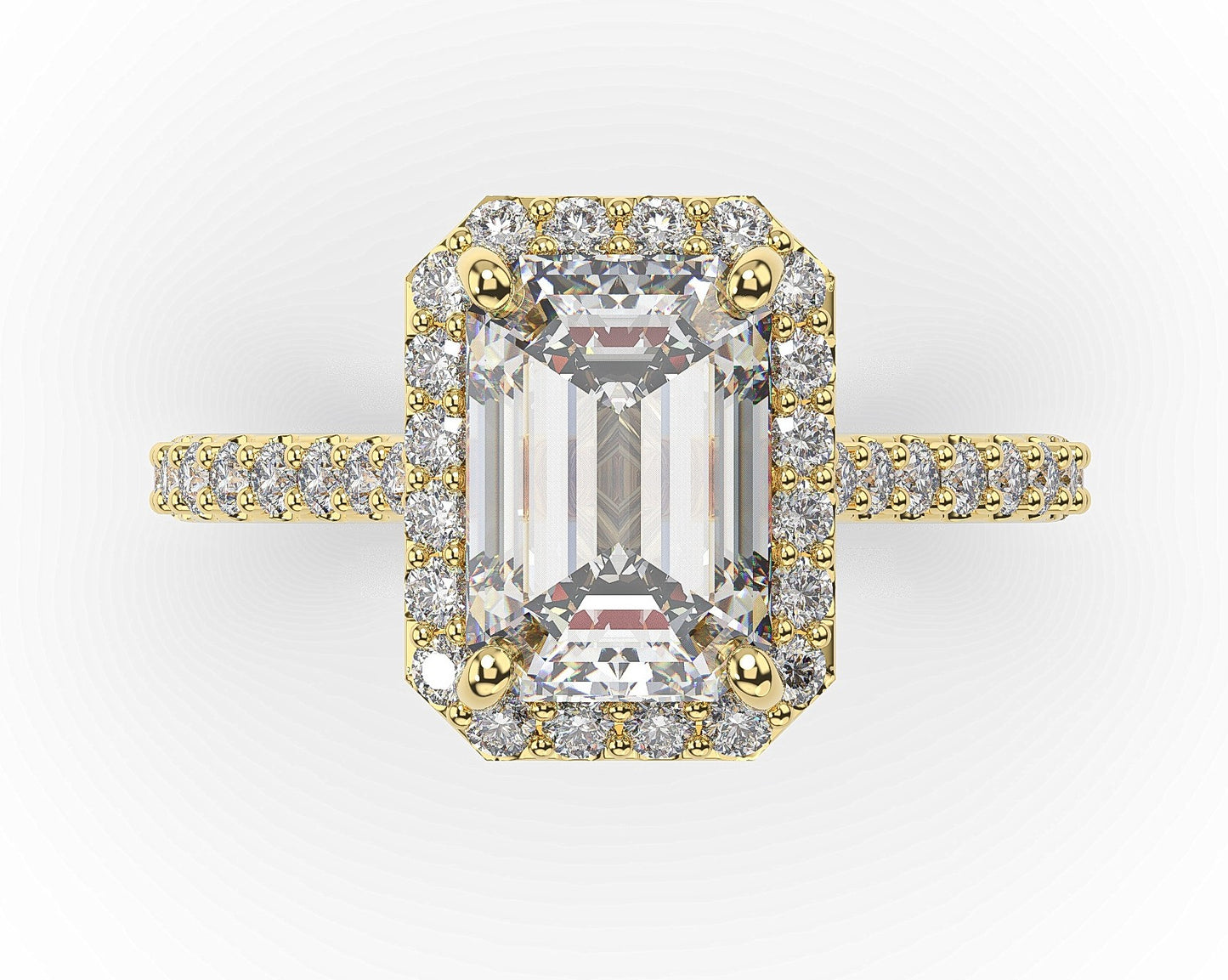 Emerald Yellow Gold Halo Moissanite Engagement Ring