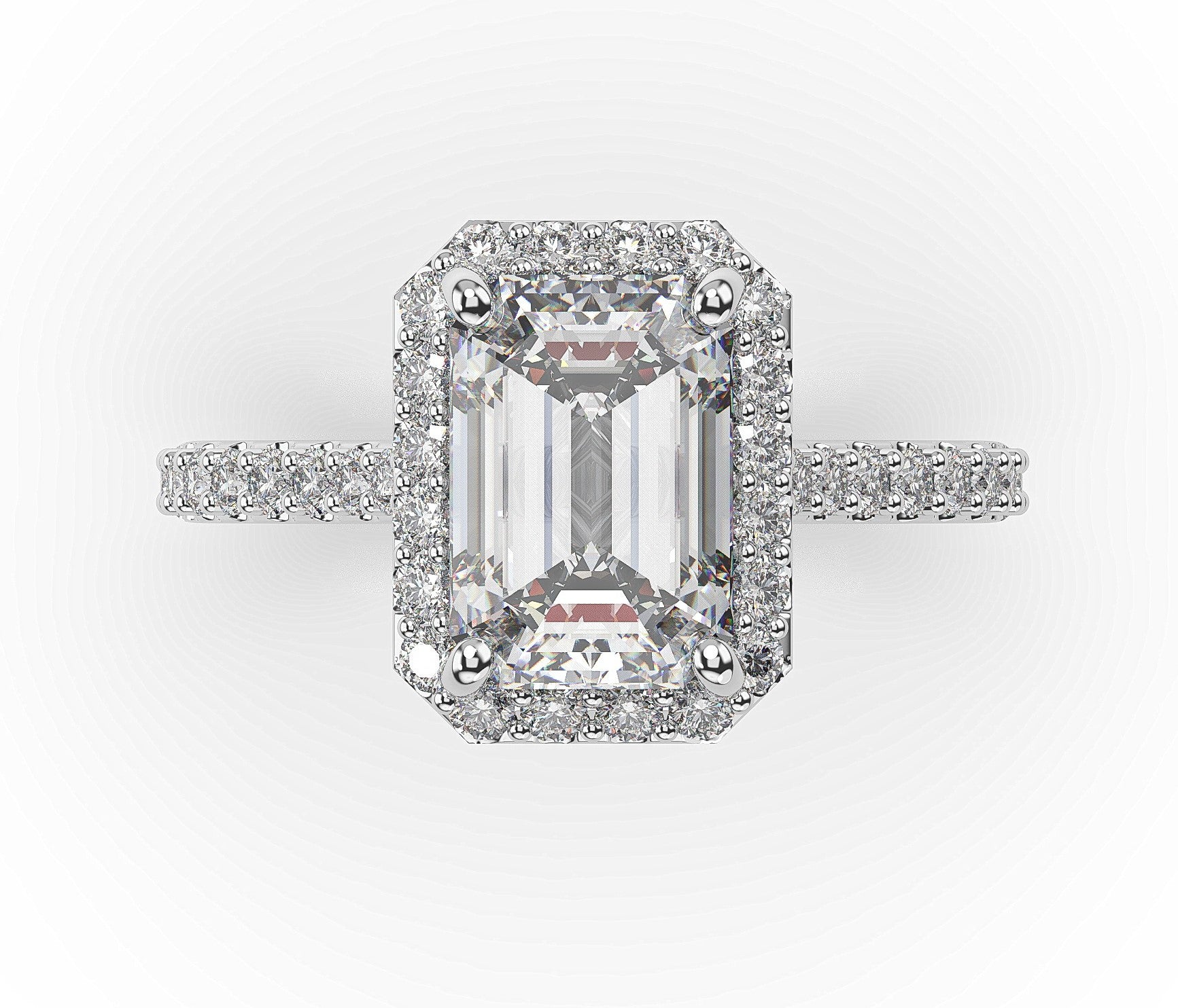 Emerald White Gold Halo Moissanite Engagement Ring