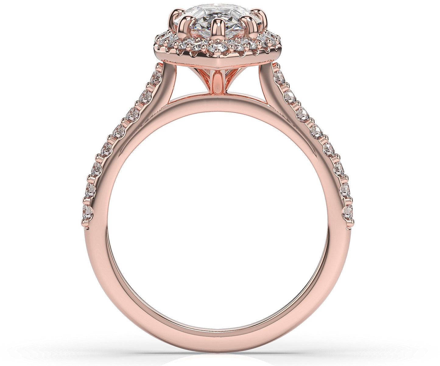 Pear Rose Gold Halo Moissanite Engagement Ring