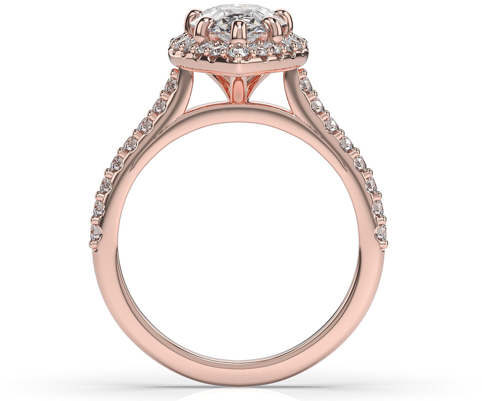 Pear Rose Gold Halo Moissanite Engagement Ring