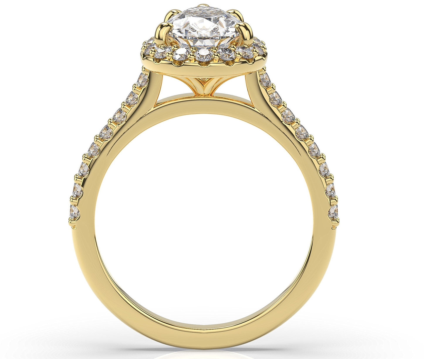 Pear Yellow Gold Halo Moissanite Engagement Ring