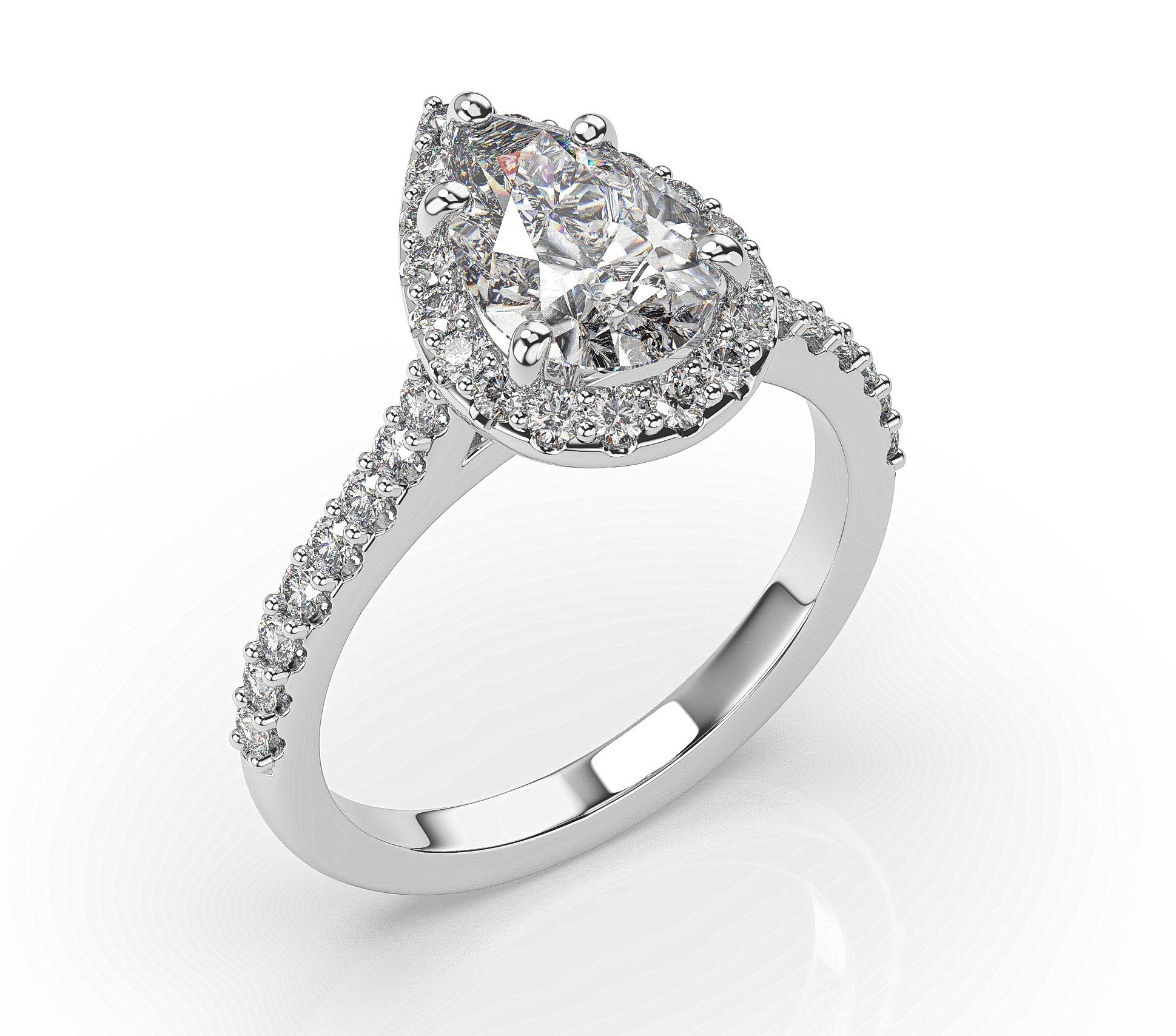 Pear White Gold Halo Moissanite Engagement Ring