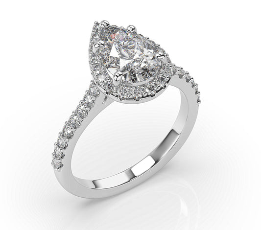 Pear White Gold Halo Moissanite Engagement Ring