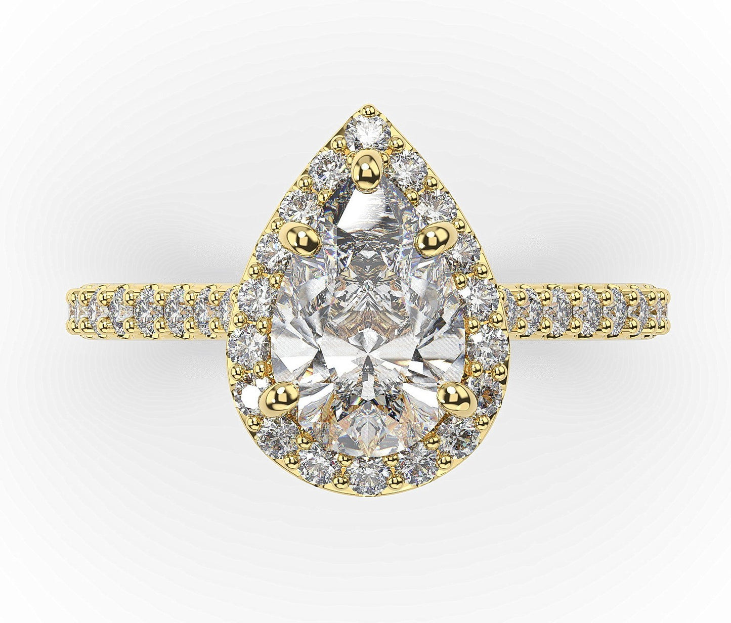 Pear Yellow Gold Halo Moissanite Engagement Ring