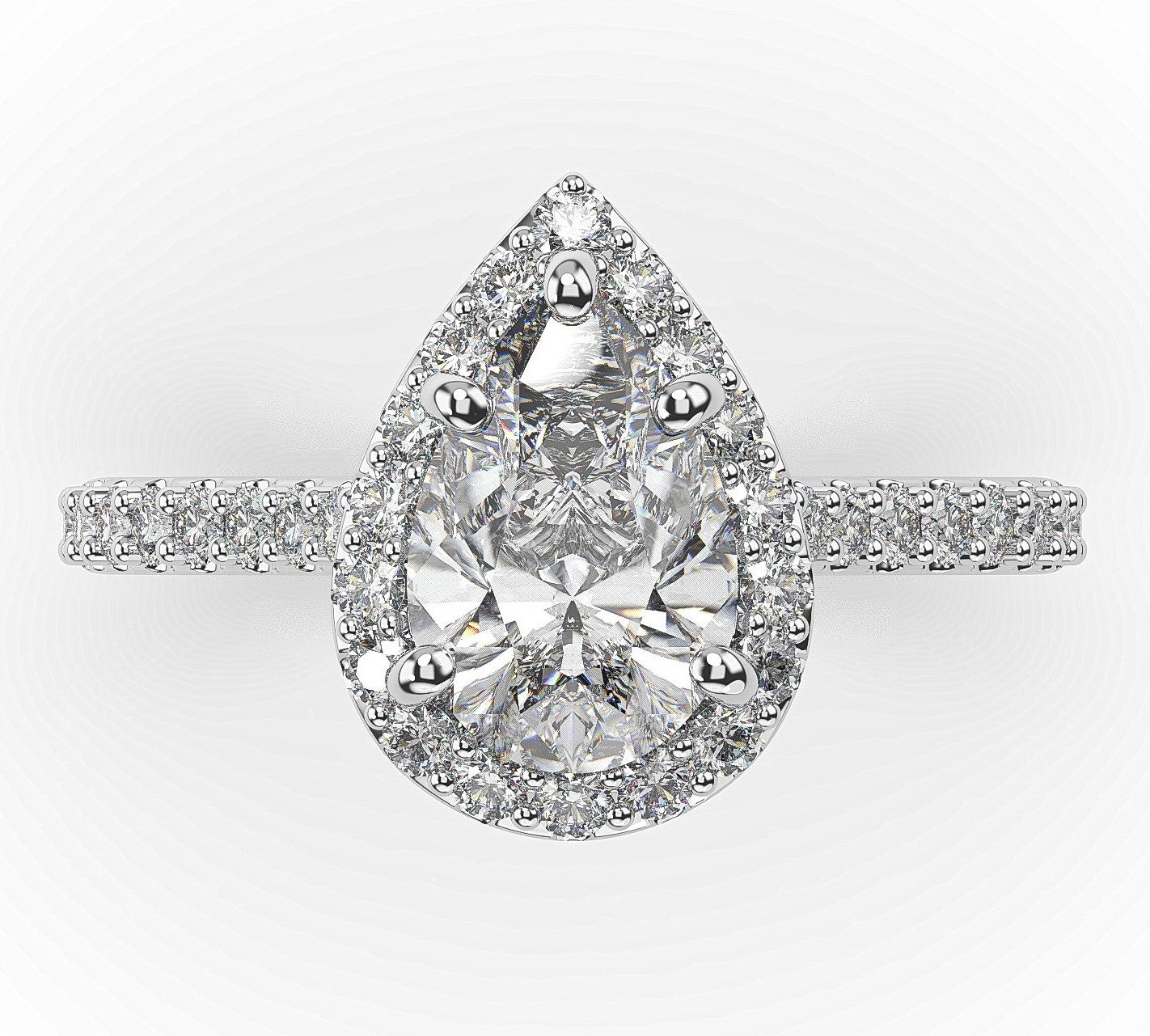 Pear White Gold Halo Moissanite Engagement Ring