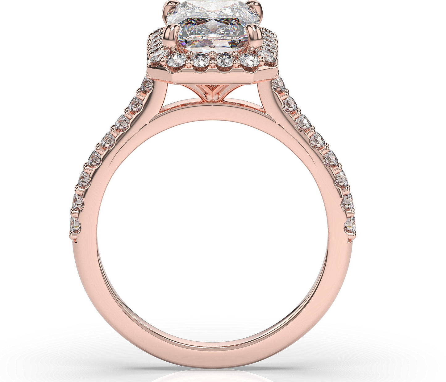 Radiant Rose Gold Halo Moissanite Engagement Ring