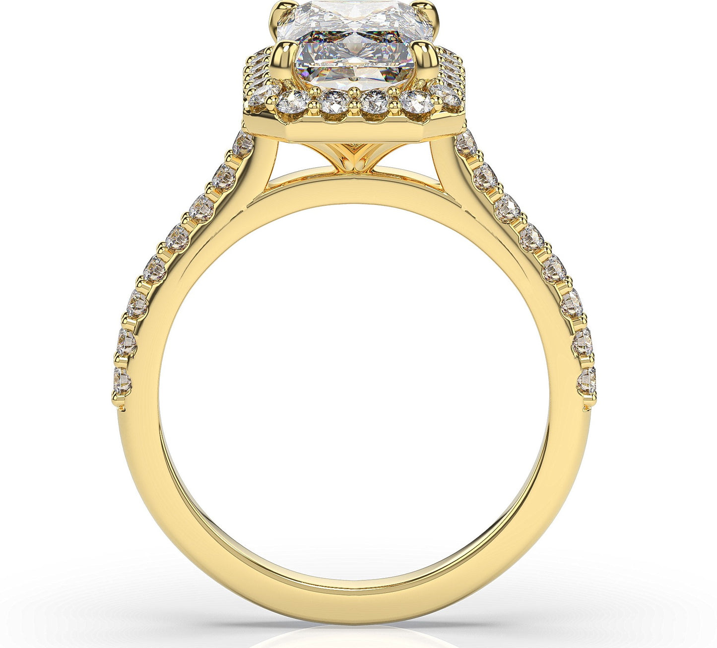 Radiant Yellow Gold Halo Moissanite Engagement Ring