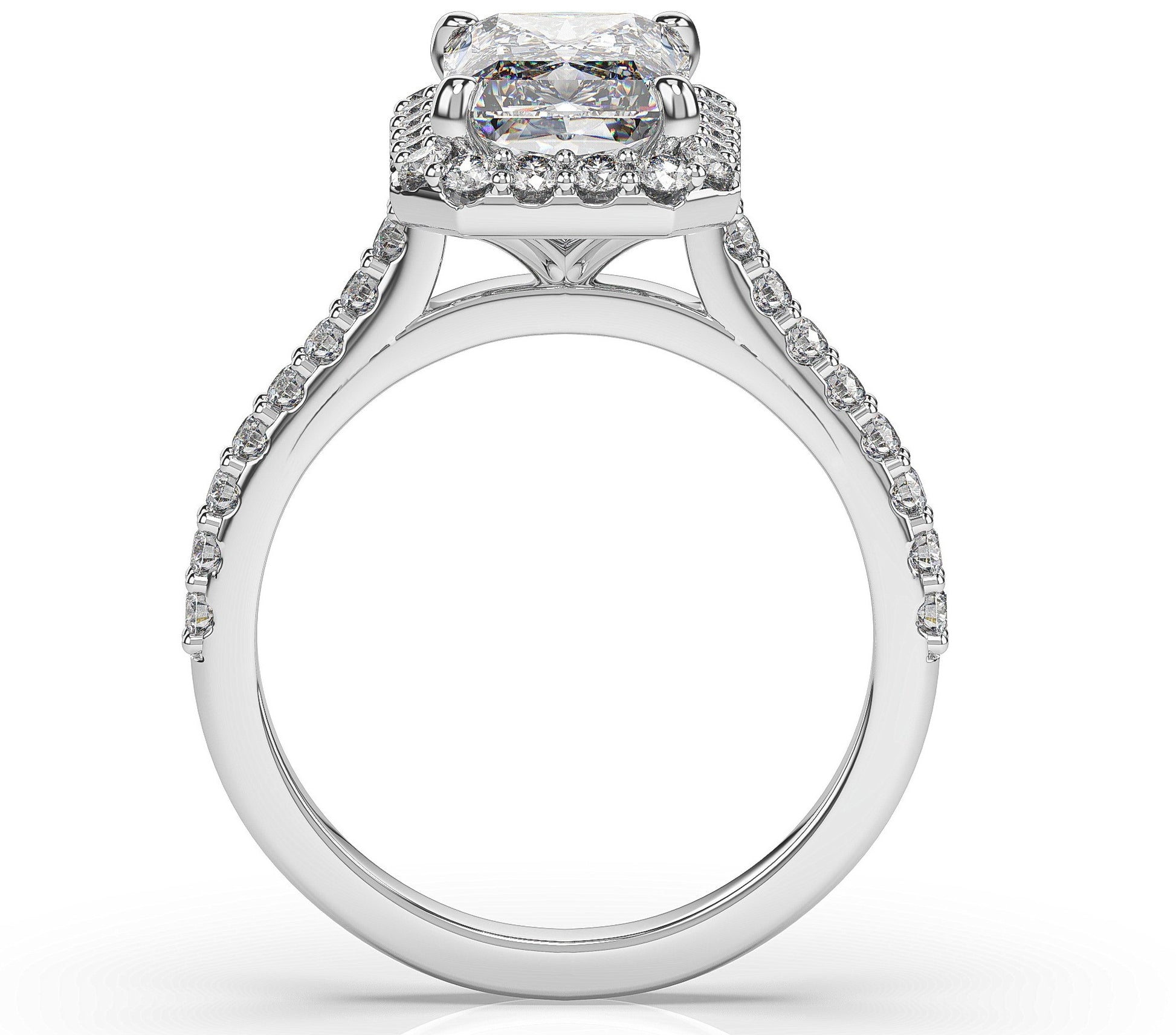 Radiant White Gold Halo Moissanite Engagement Ring