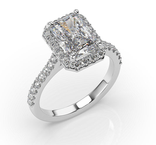 Radiant White Gold Halo Moissanite Engagement Ring