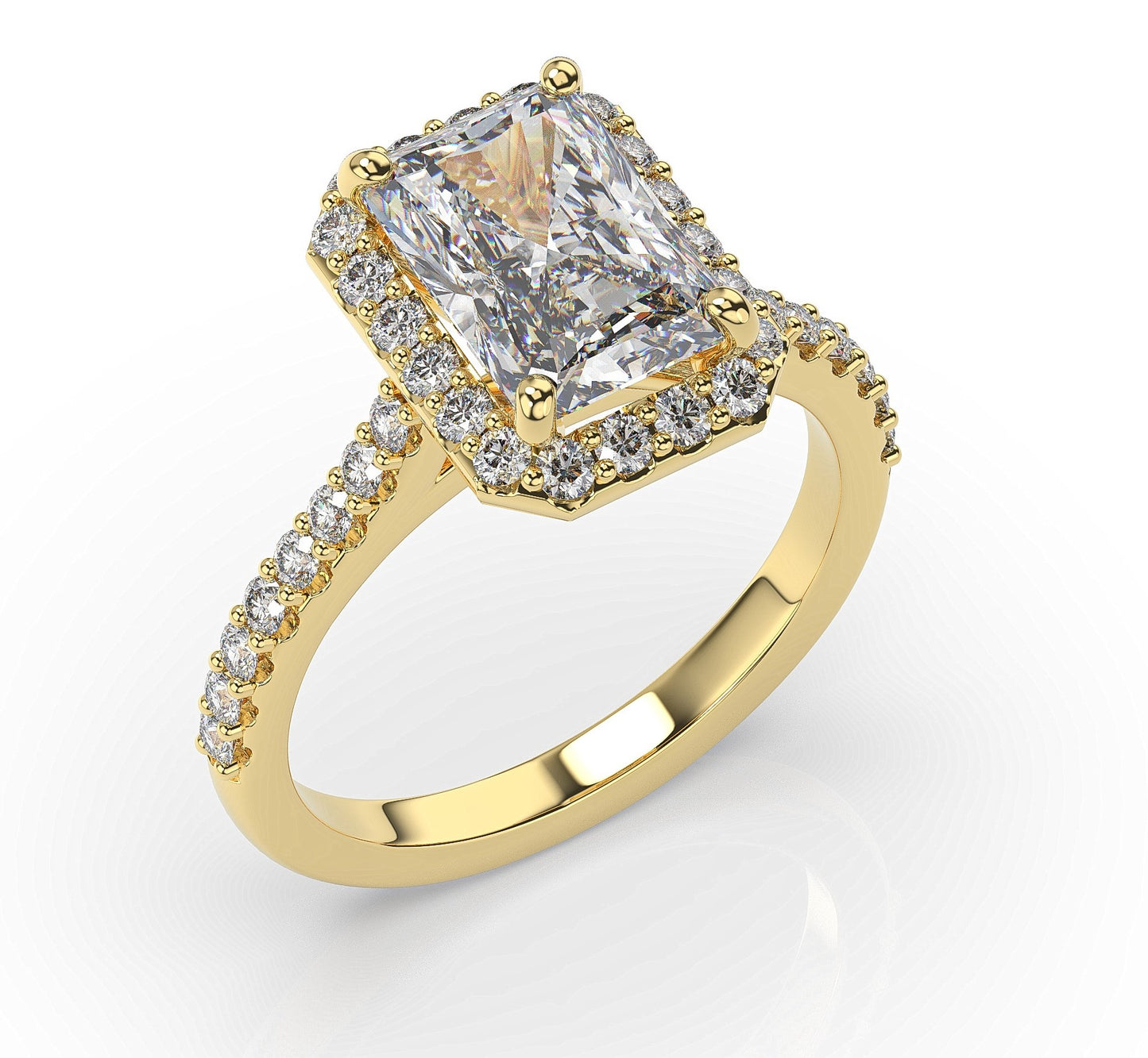Radiant Yellow Gold Halo Moissanite Engagement Ring
