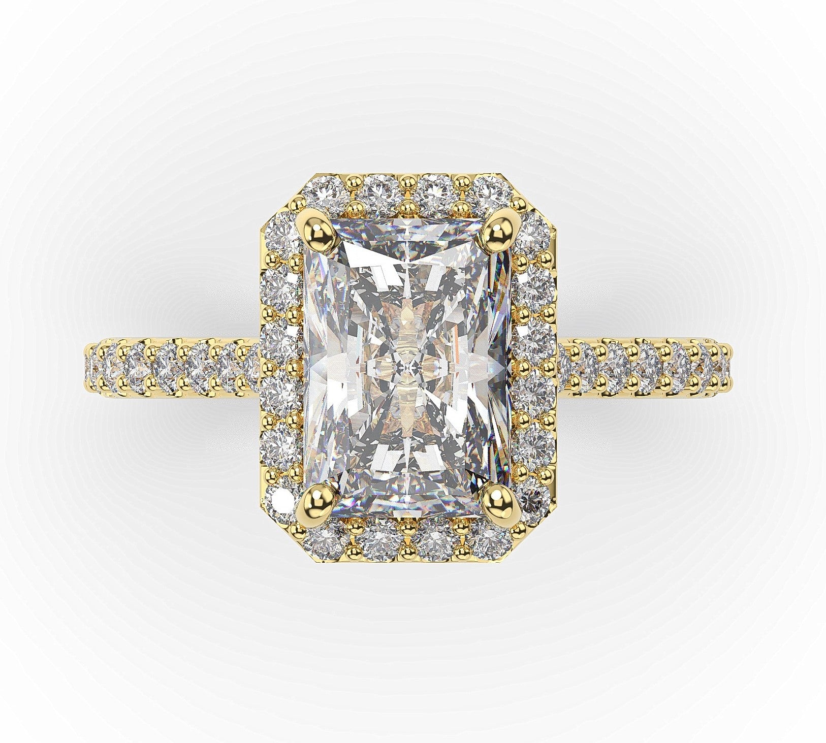 Radiant Yellow Gold Halo Moissanite Engagement Ring