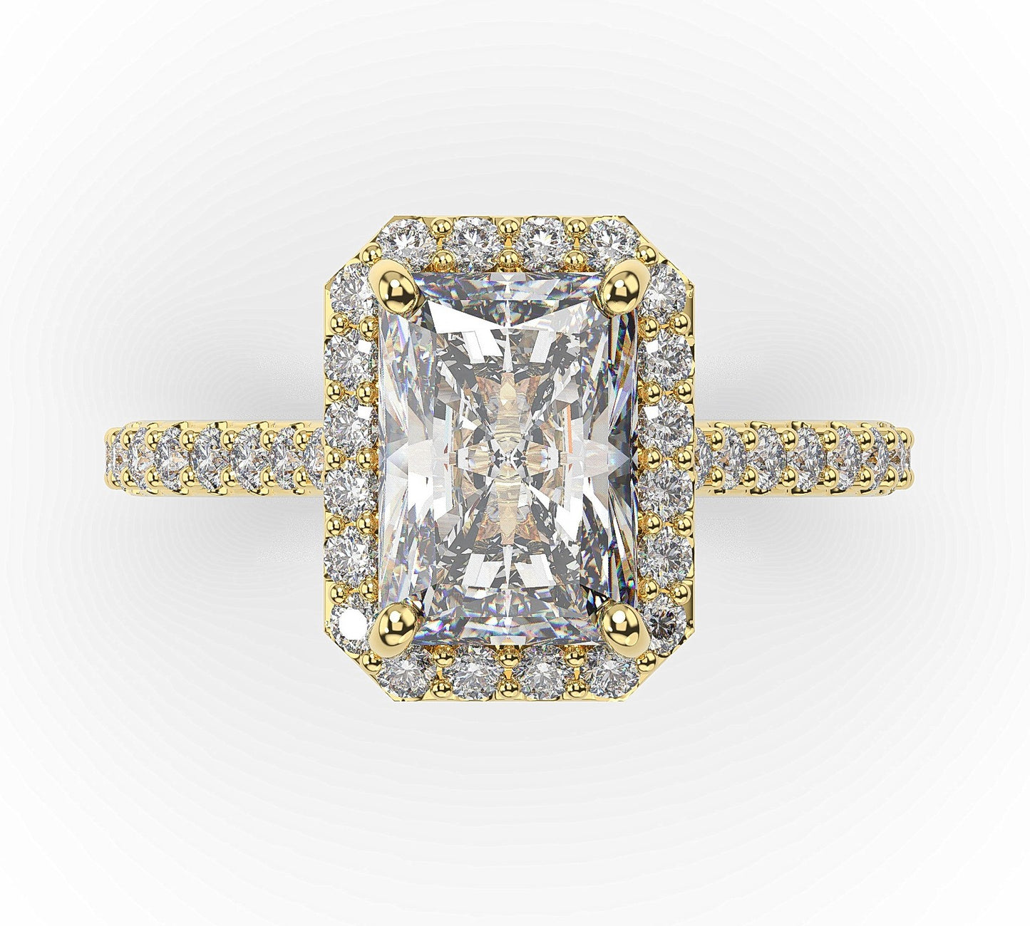 Radiant Yellow Gold Halo Moissanite Engagement Ring