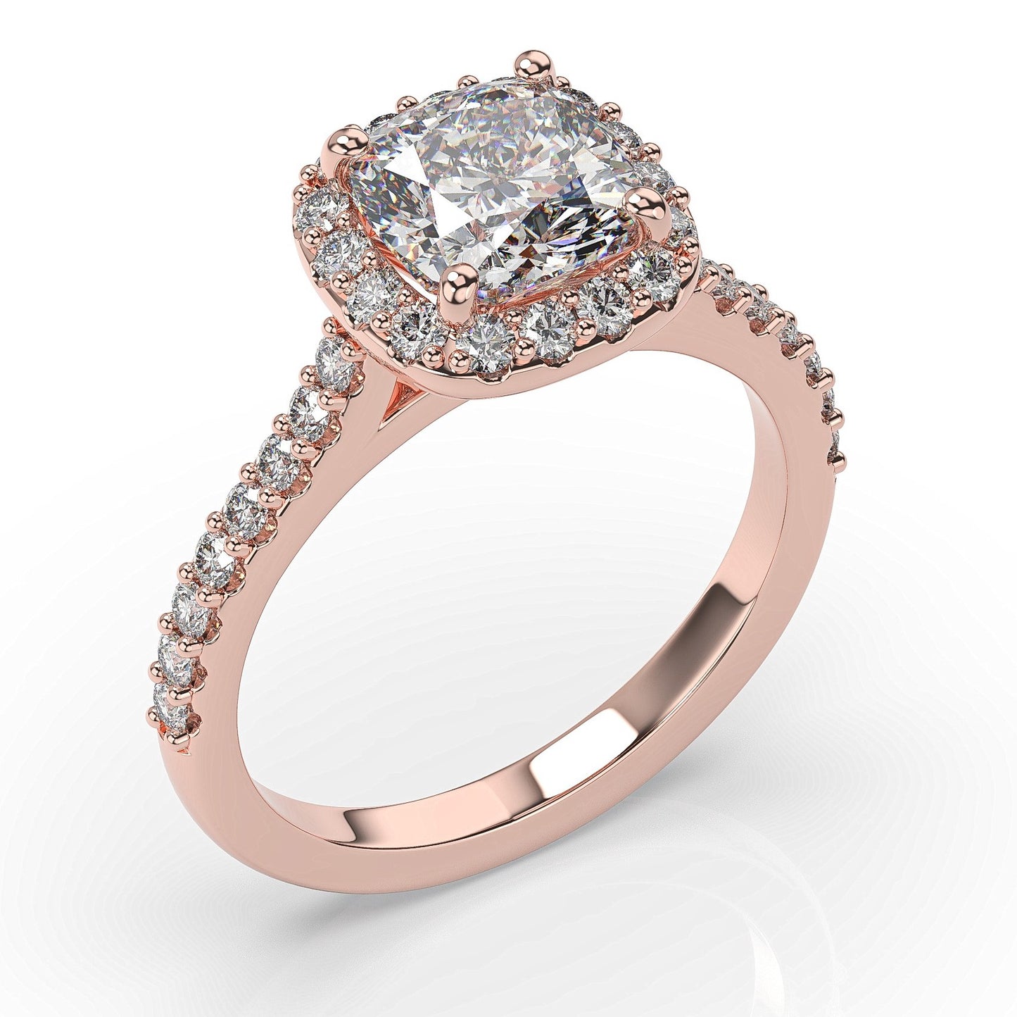 Cushion Rose Gold Halo Moissanite Engagement Ring