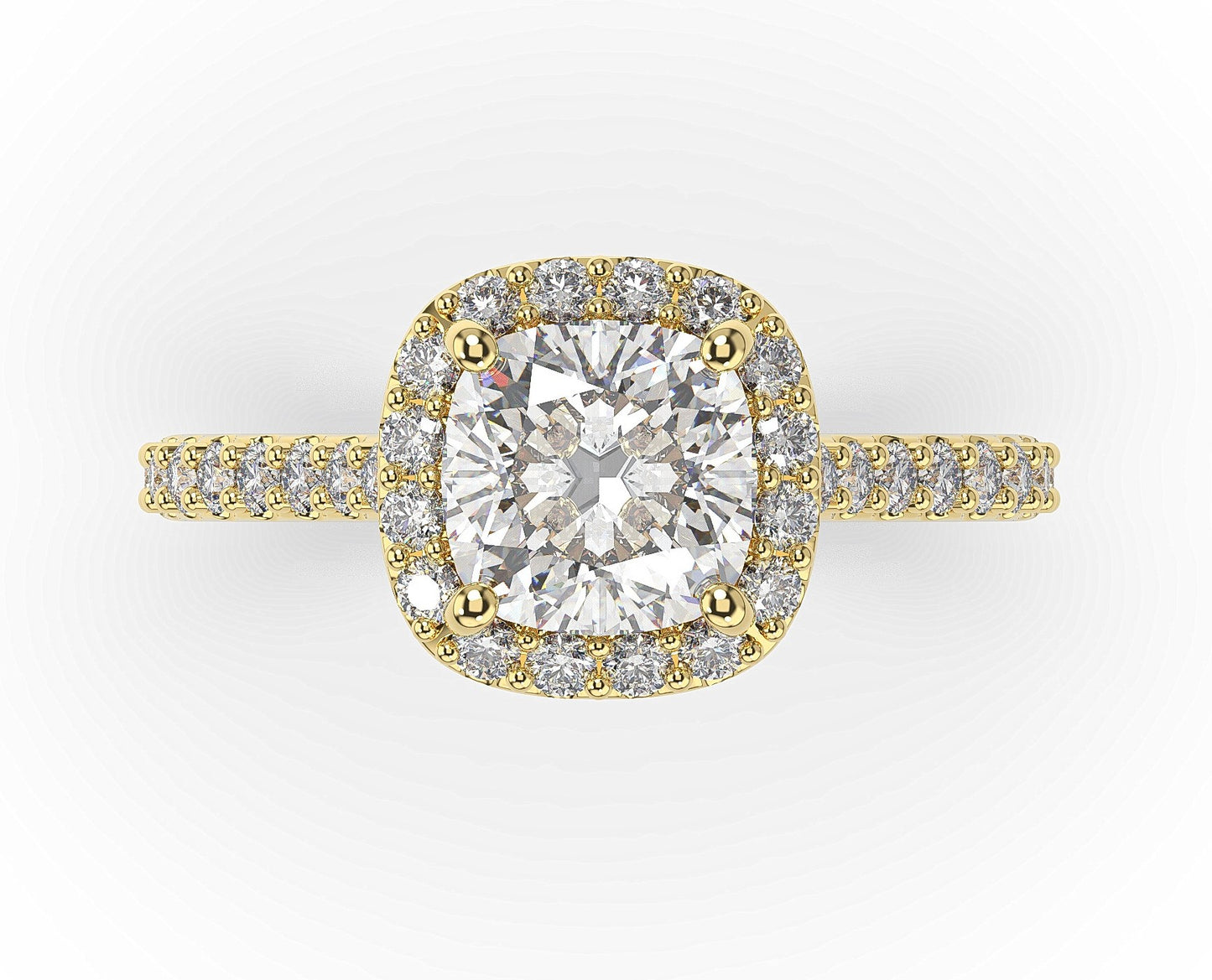 Cushion Yellow Gold Halo Moissanite Engagement Ring