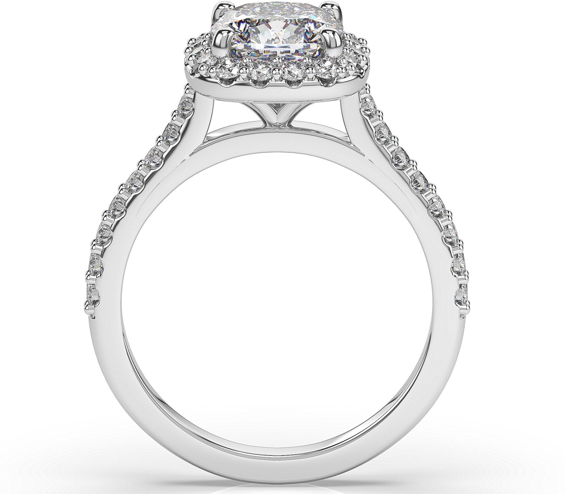 Cushion White Gold Halo Moissanite Engagement Ring