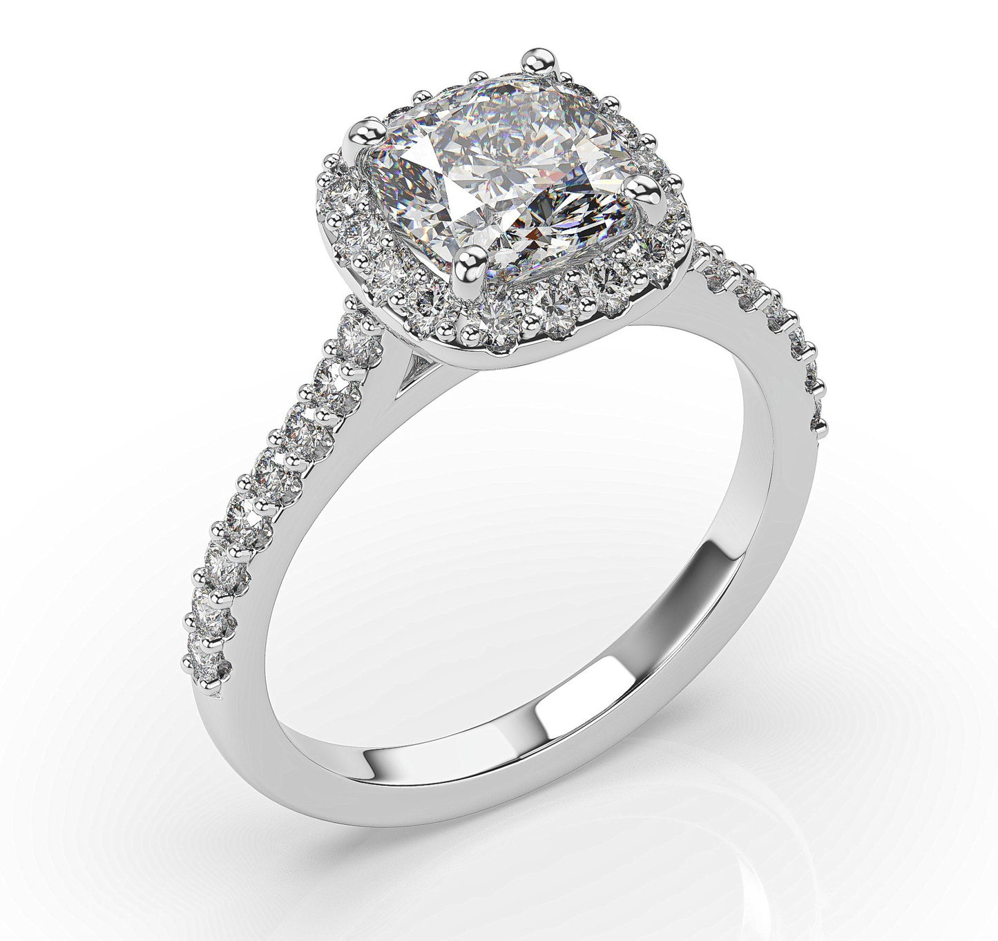Cushion White Gold Halo Moissanite Engagement Ring