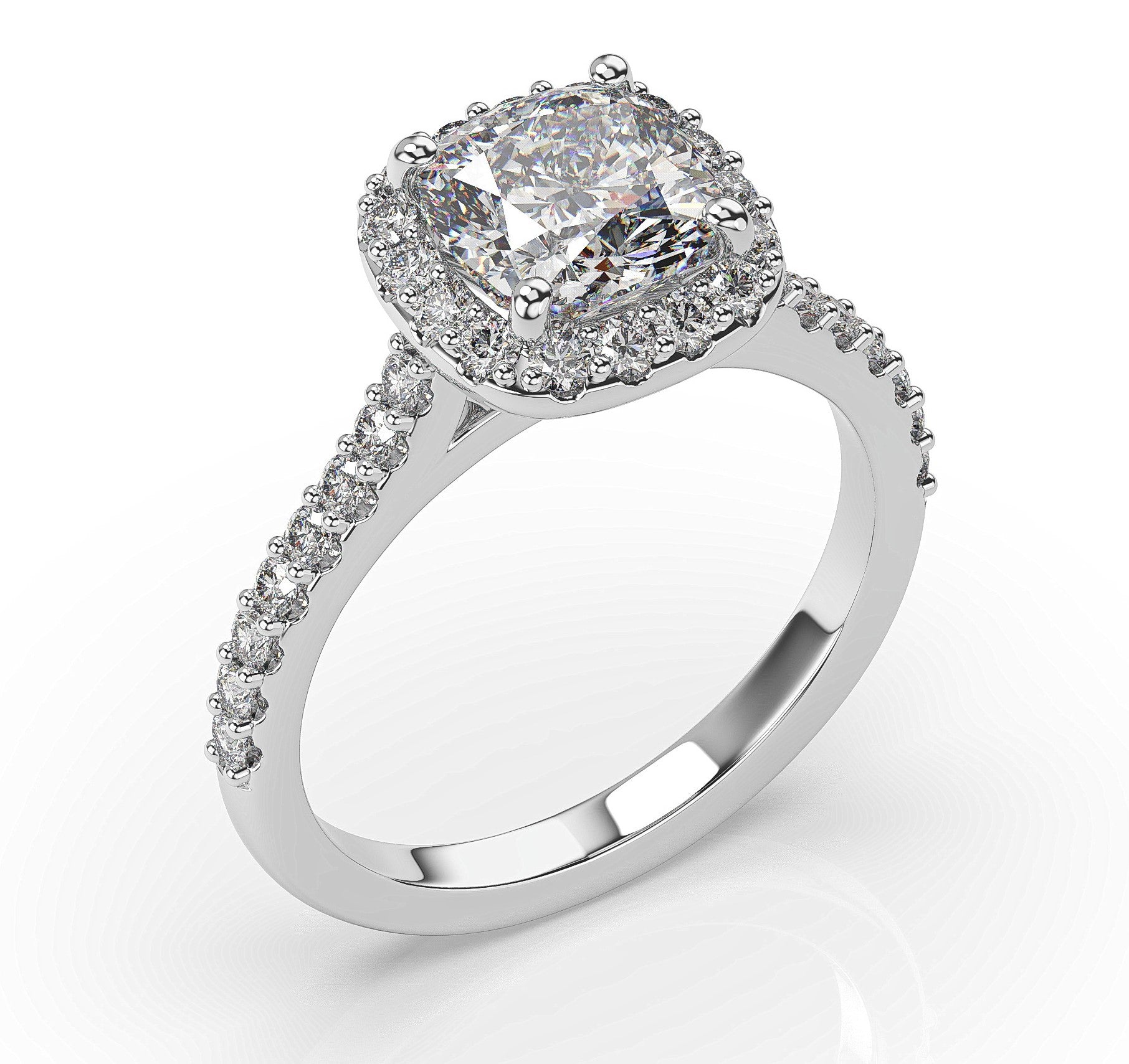 Cushion White Gold Halo Moissanite Engagement Ring