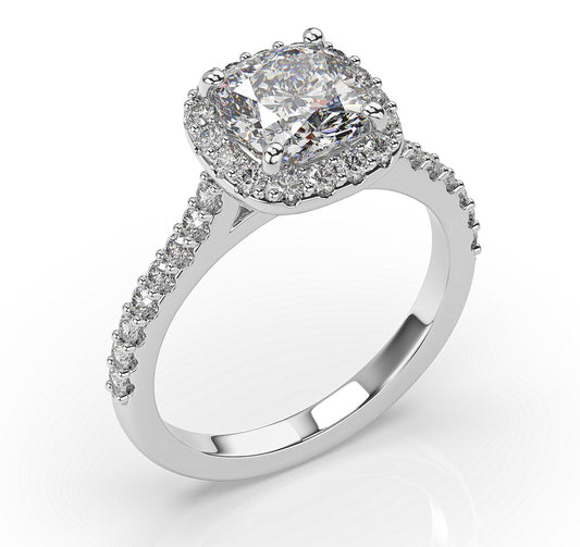 Cushion White Gold Halo Moissanite Engagement Ring