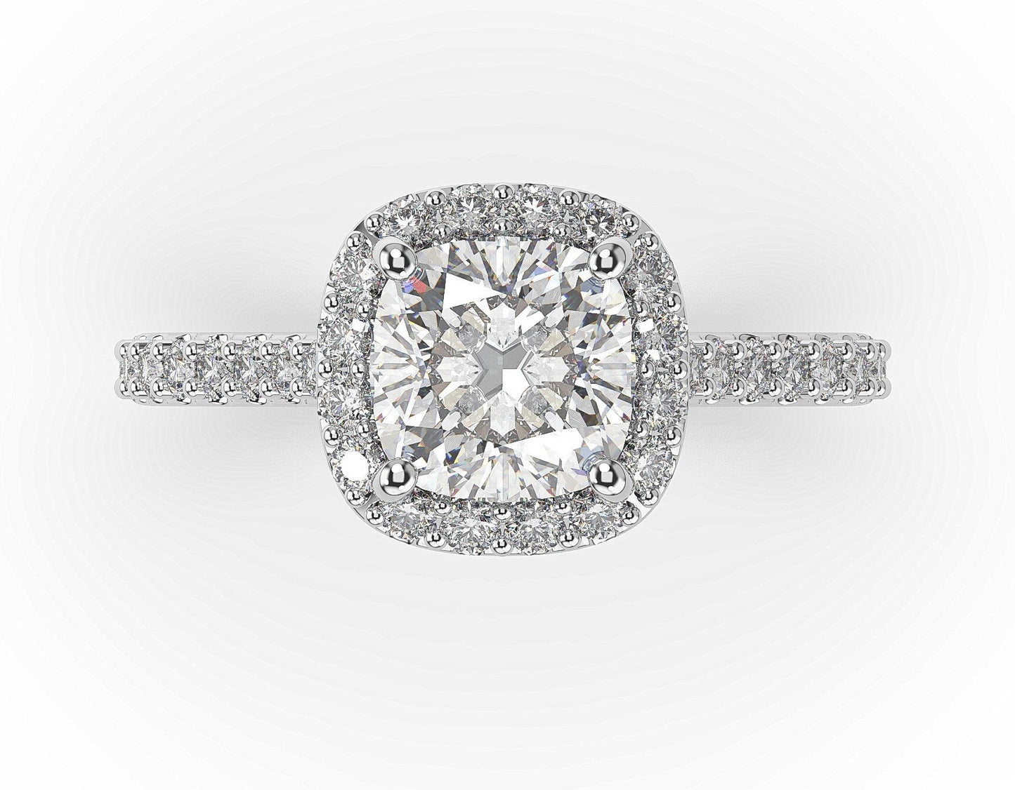Cushion White Gold Halo Moissanite Engagement Ring