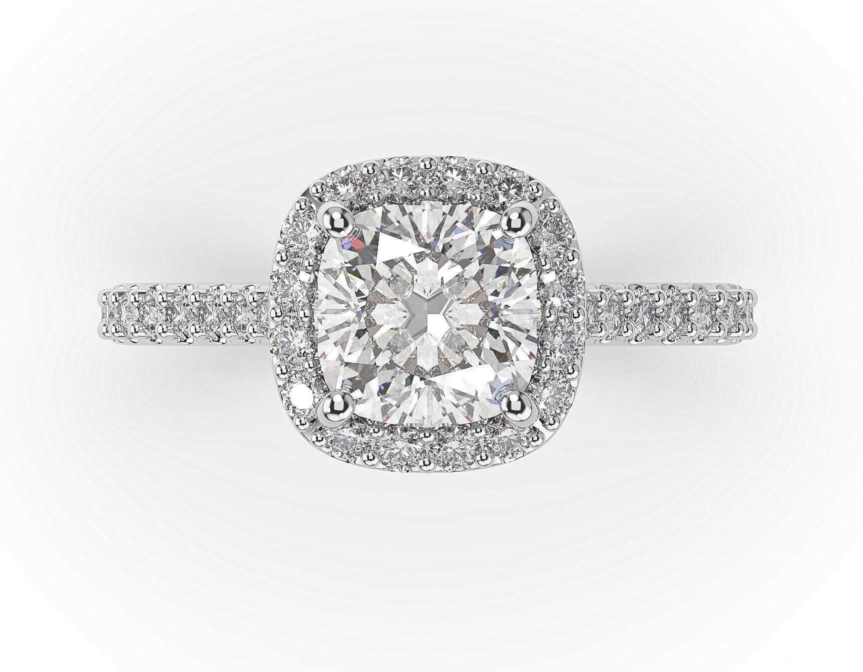 Cushion White Gold Halo Moissanite Engagement Ring