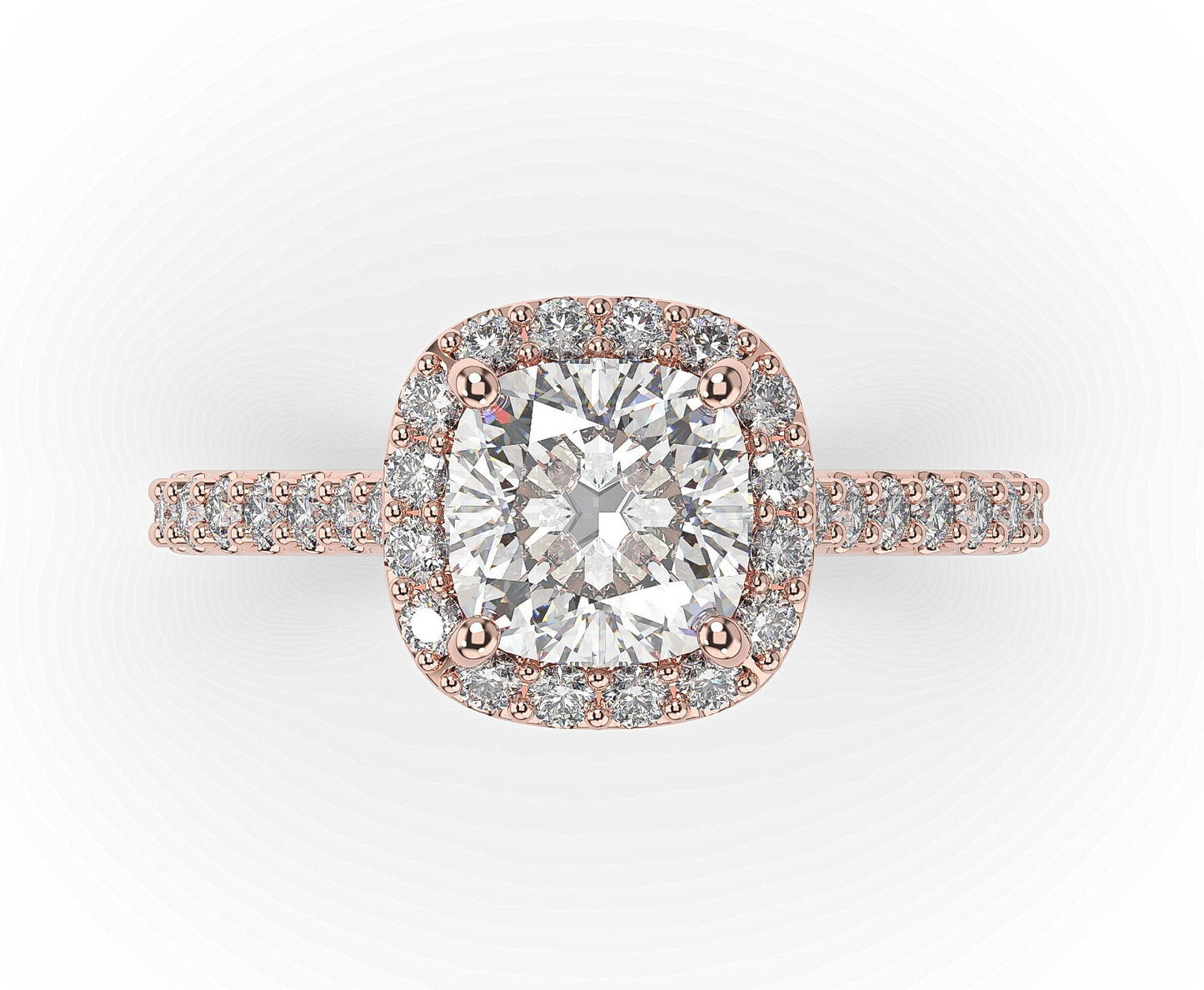 Cushion Rose Gold Halo Moissanite Engagement Ring