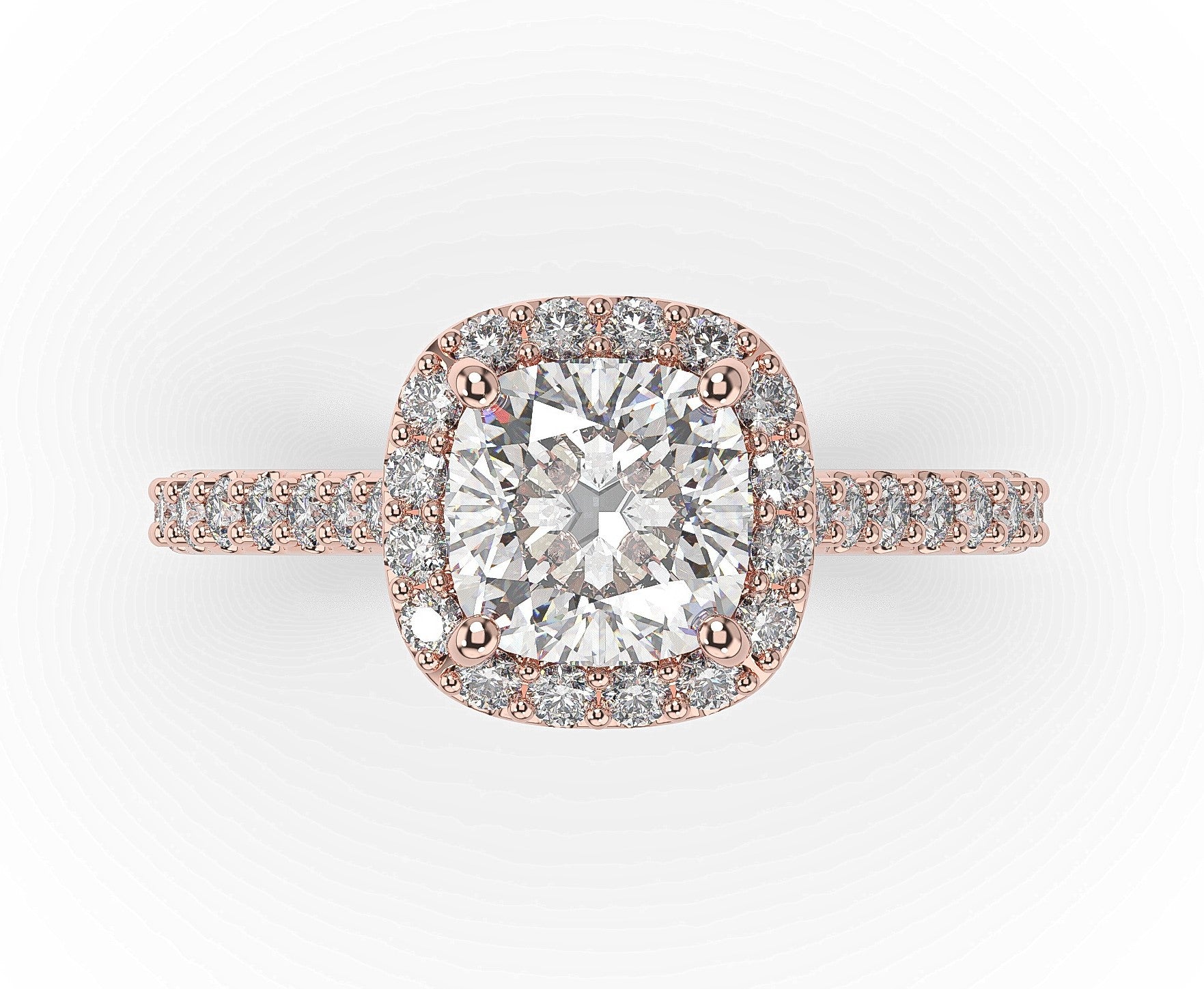 Cushion Rose Gold Halo Moissanite Engagement Ring