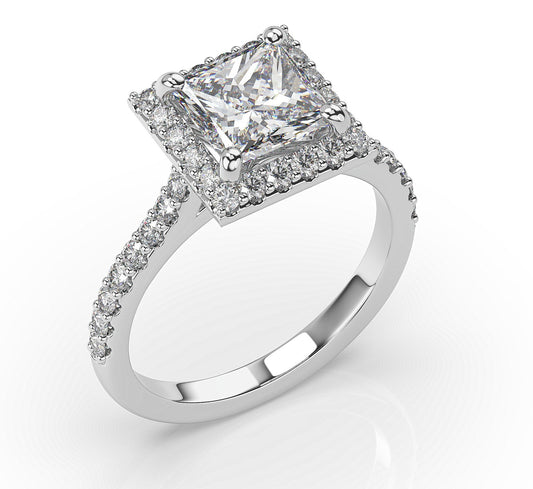 Princess White Gold Halo Moissanite Engagement Ring