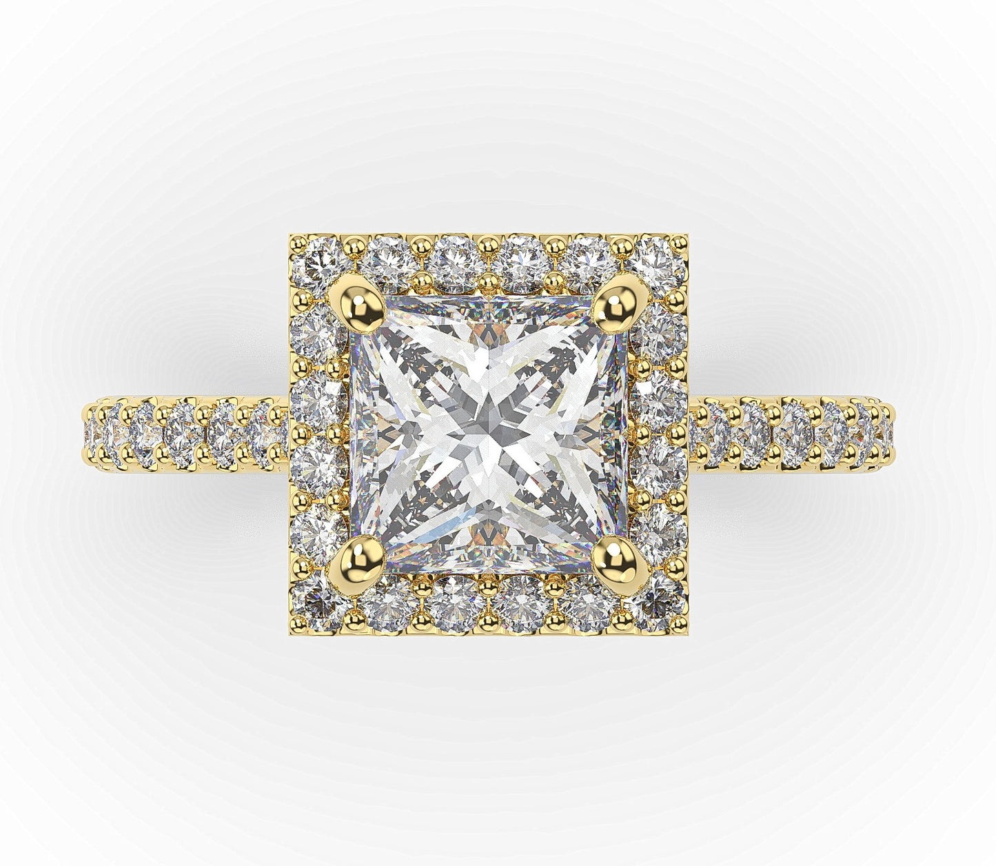Princess Yellow Gold Halo Moissanite Engagement Ring