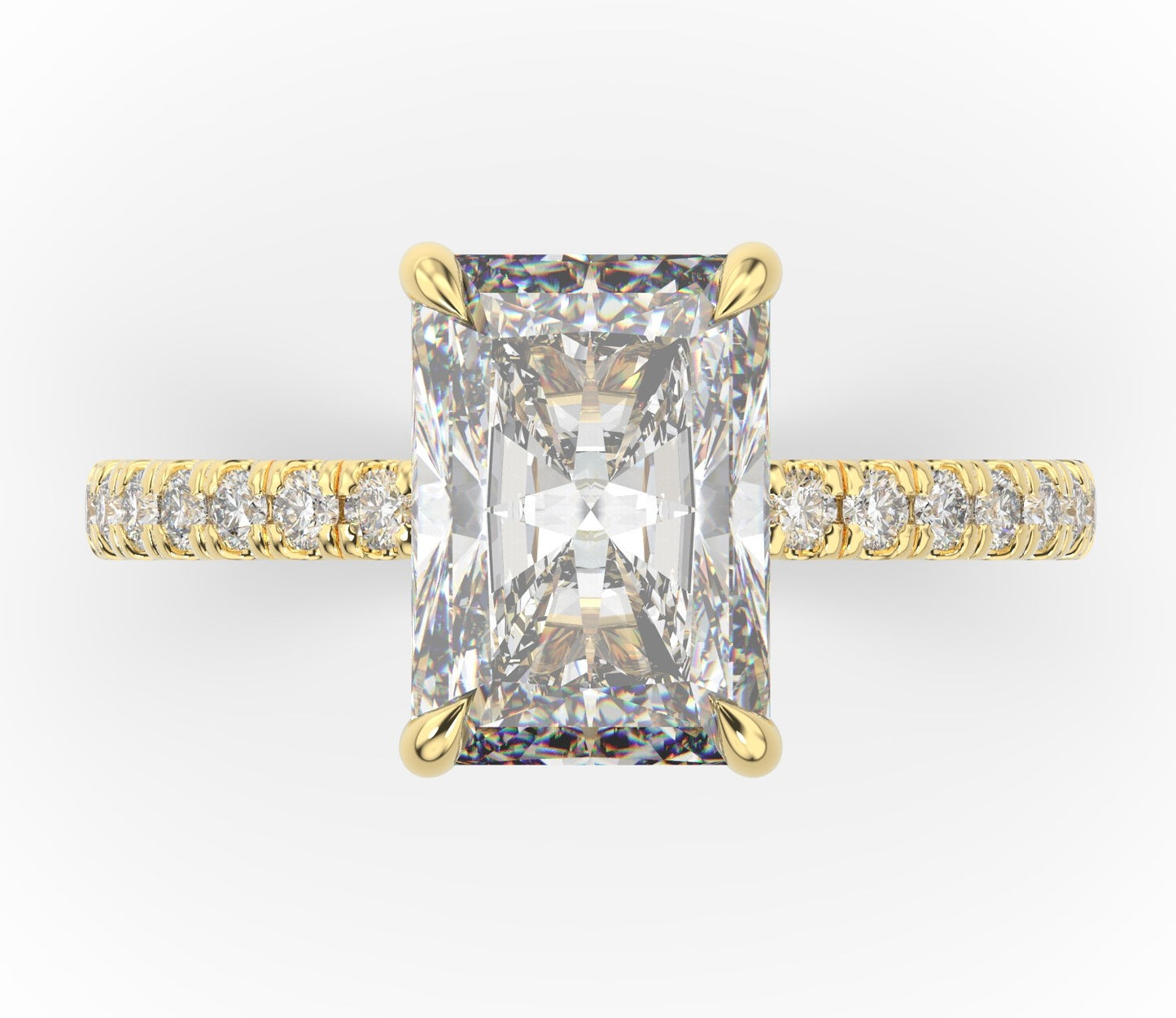 Radiant Yellow Gold Pave Moissanite Engagement Ring
