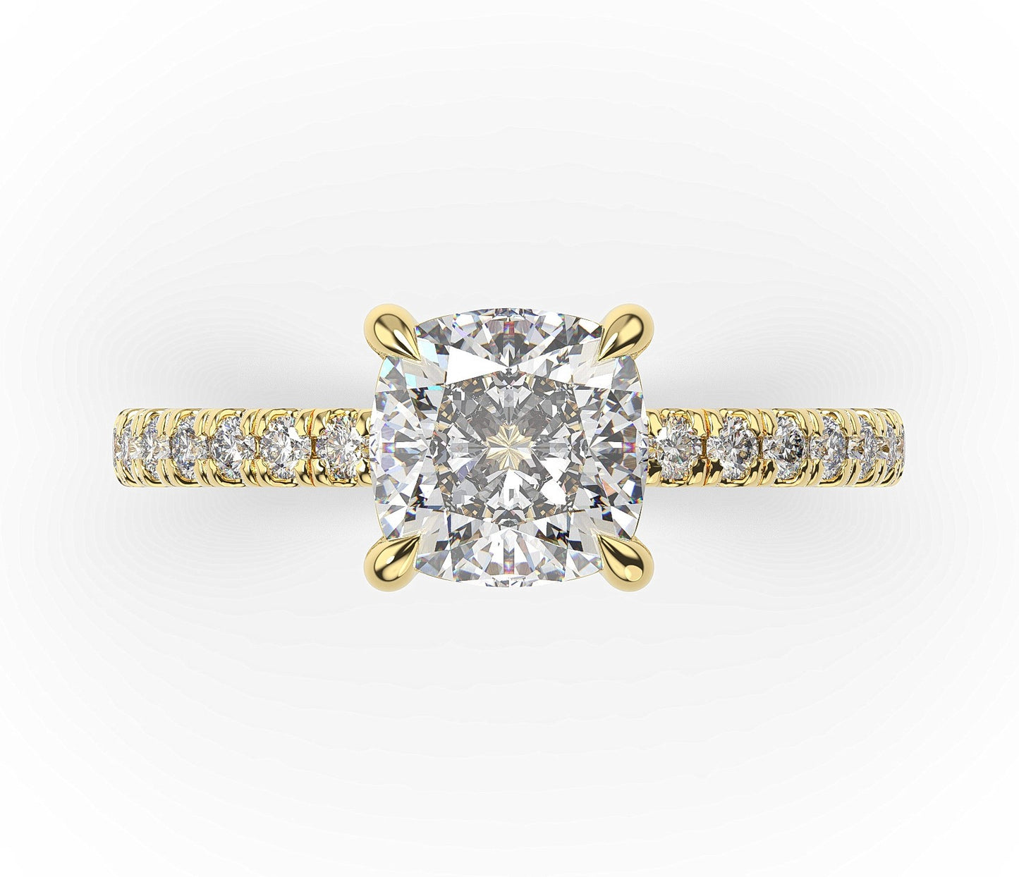 Cushion Yellow Gold Pave Moissanite Engagement Ring