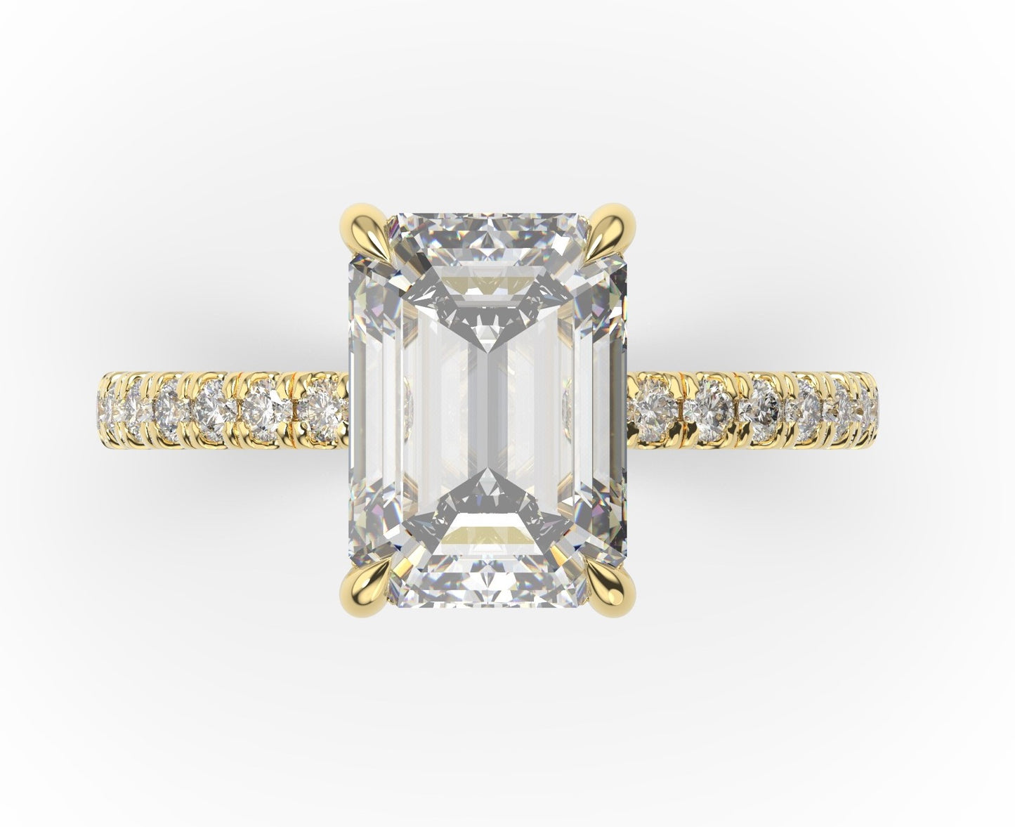 Emerald Yellow Gold Pave Moissanite Engagement Ring