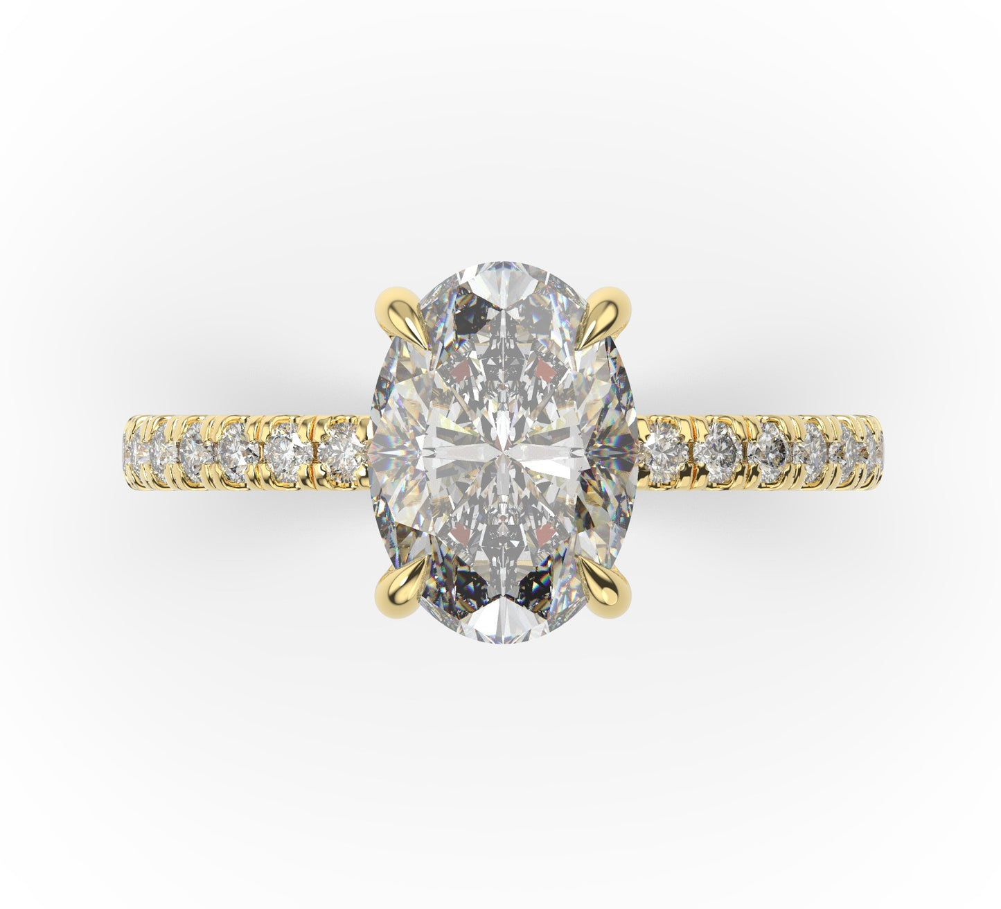 Oval Yellow Gold Pave Moissanite Engagement Ring